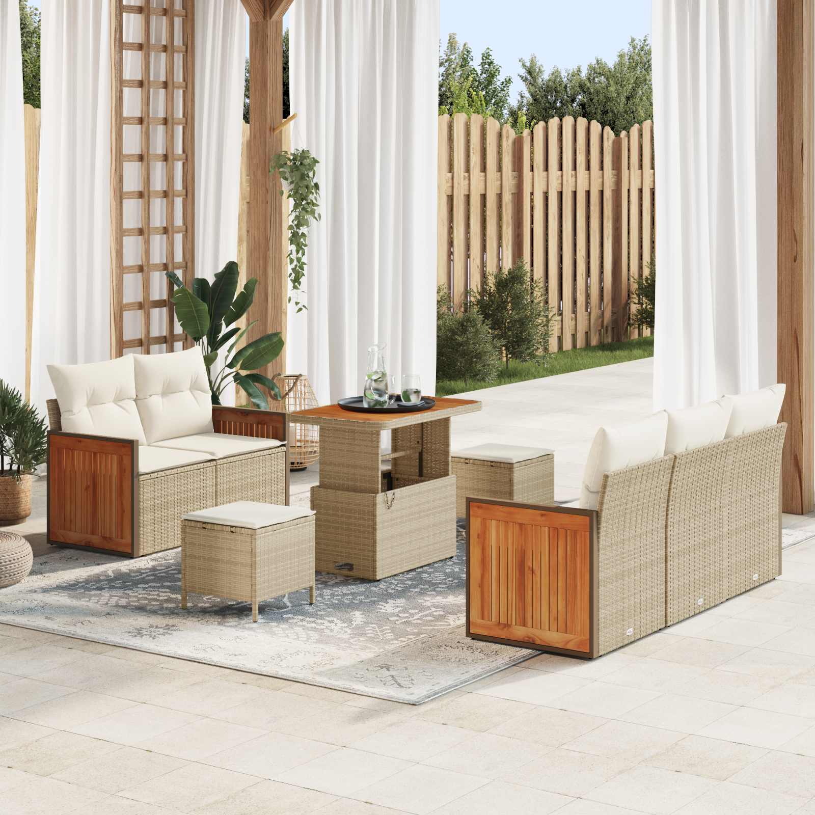 Gartensofa-set mit Kissen 8 pcs Beige und Creme