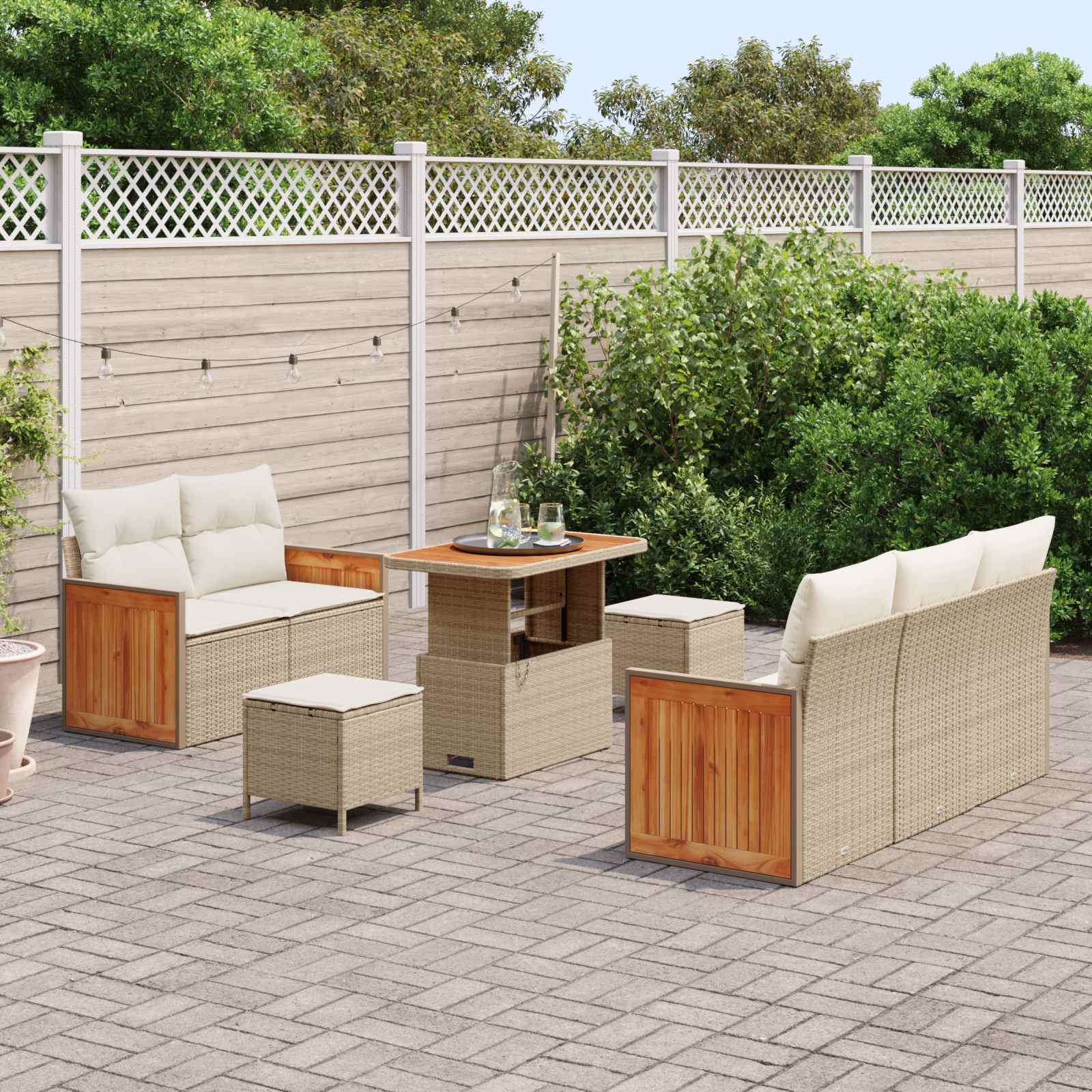 Gartensofa-set mit Kissen 8 pcs Beige und Creme