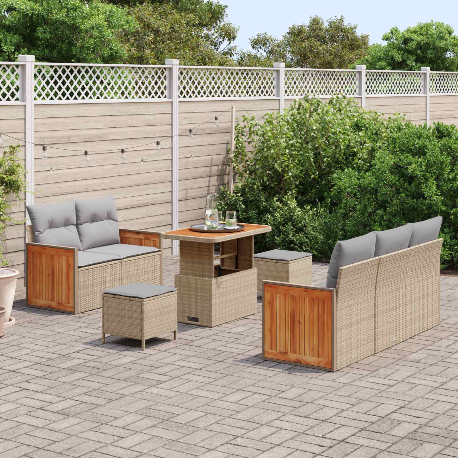Gartensofa-set mit Kissen 8 pcs Beige und Hellgrau