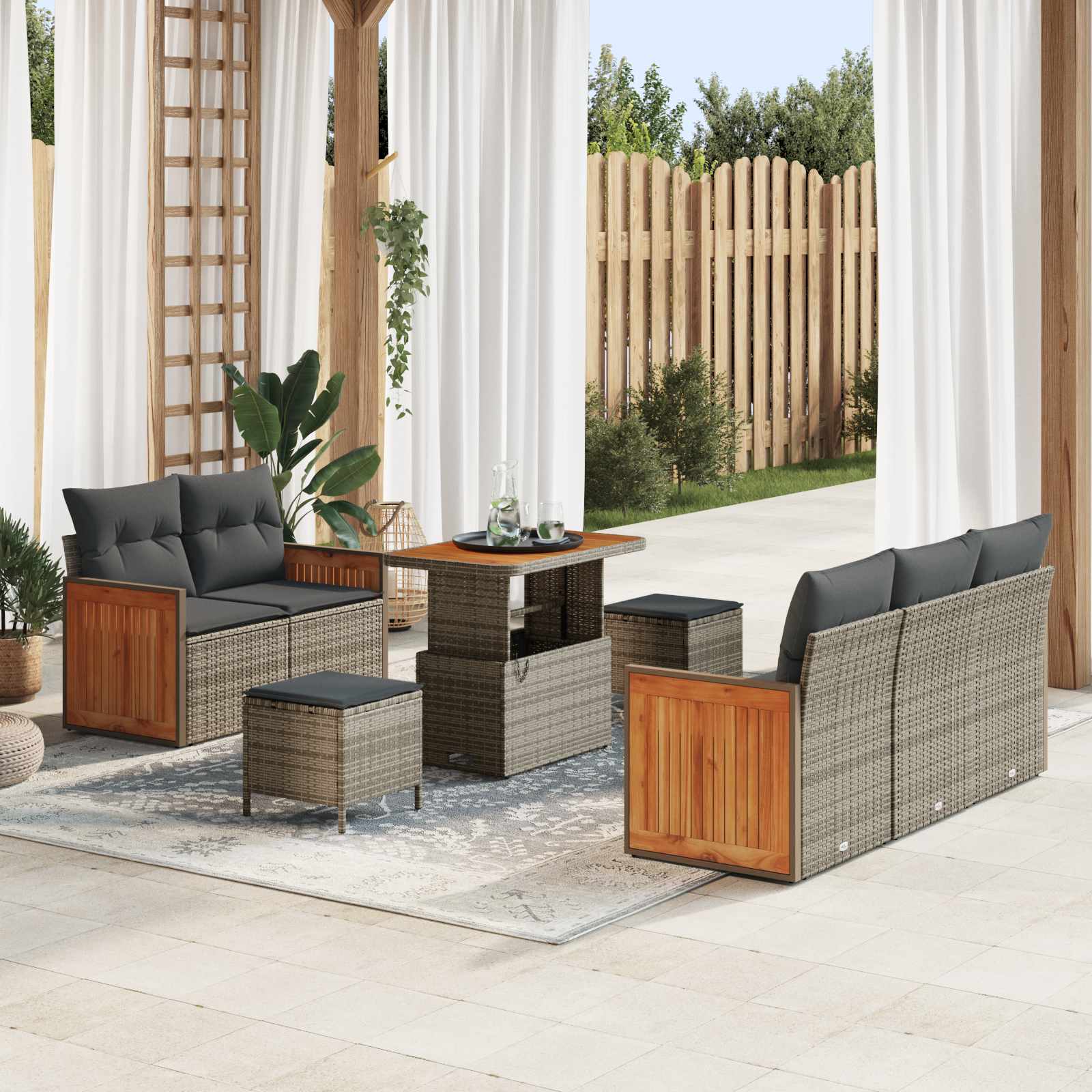 Gartensofa-set mit Kissen 8 pcs Grau