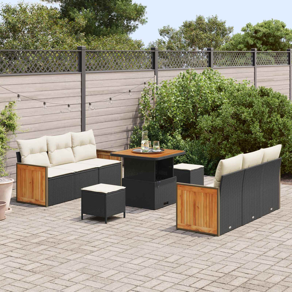 Gartensofa-set mit Kissen 9 pcs Schwarz und Creme