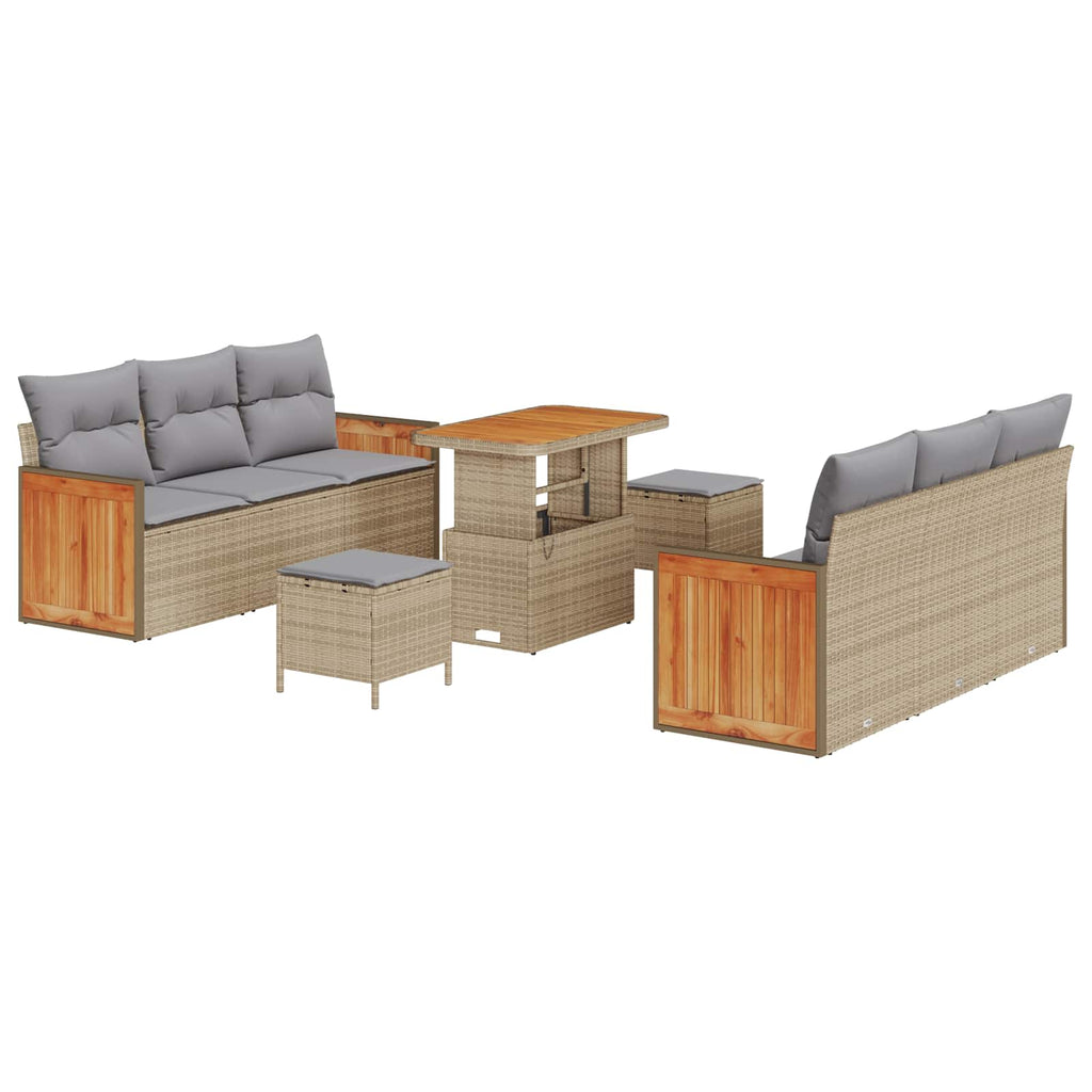 Gartensofa-set mit Kissen 9 pcs Beige und Hellgrau