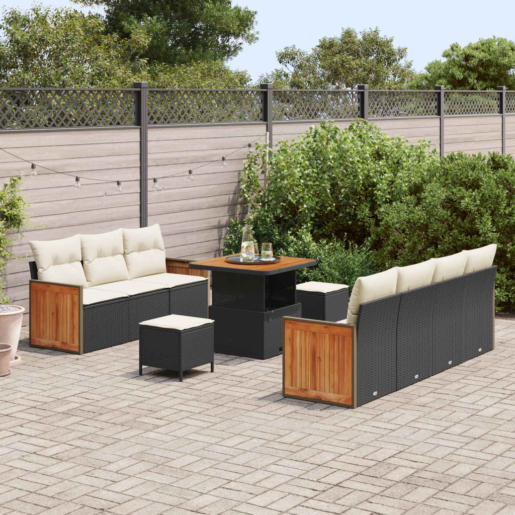 Gartensofa-set mit Kissen 10 pcs Schwarz und Creme