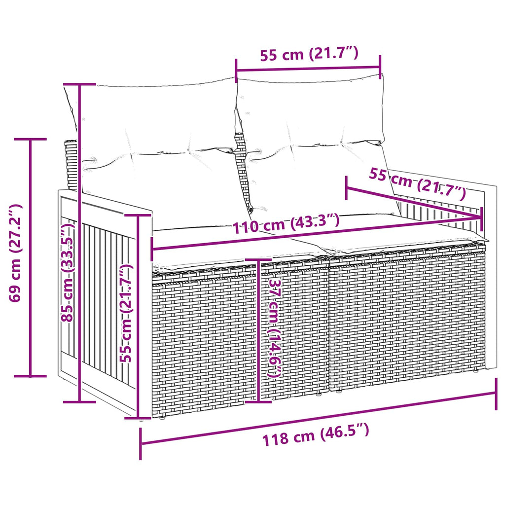 Gartensofa-set mit Kissen 10 pcs Grau