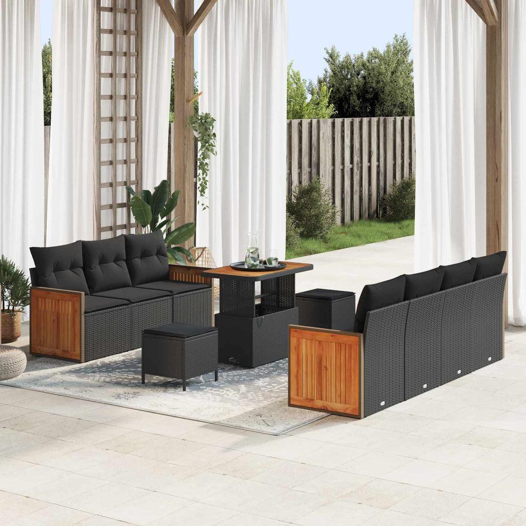 Gartensofa-set mit Kissen 10 pcs Schwarz