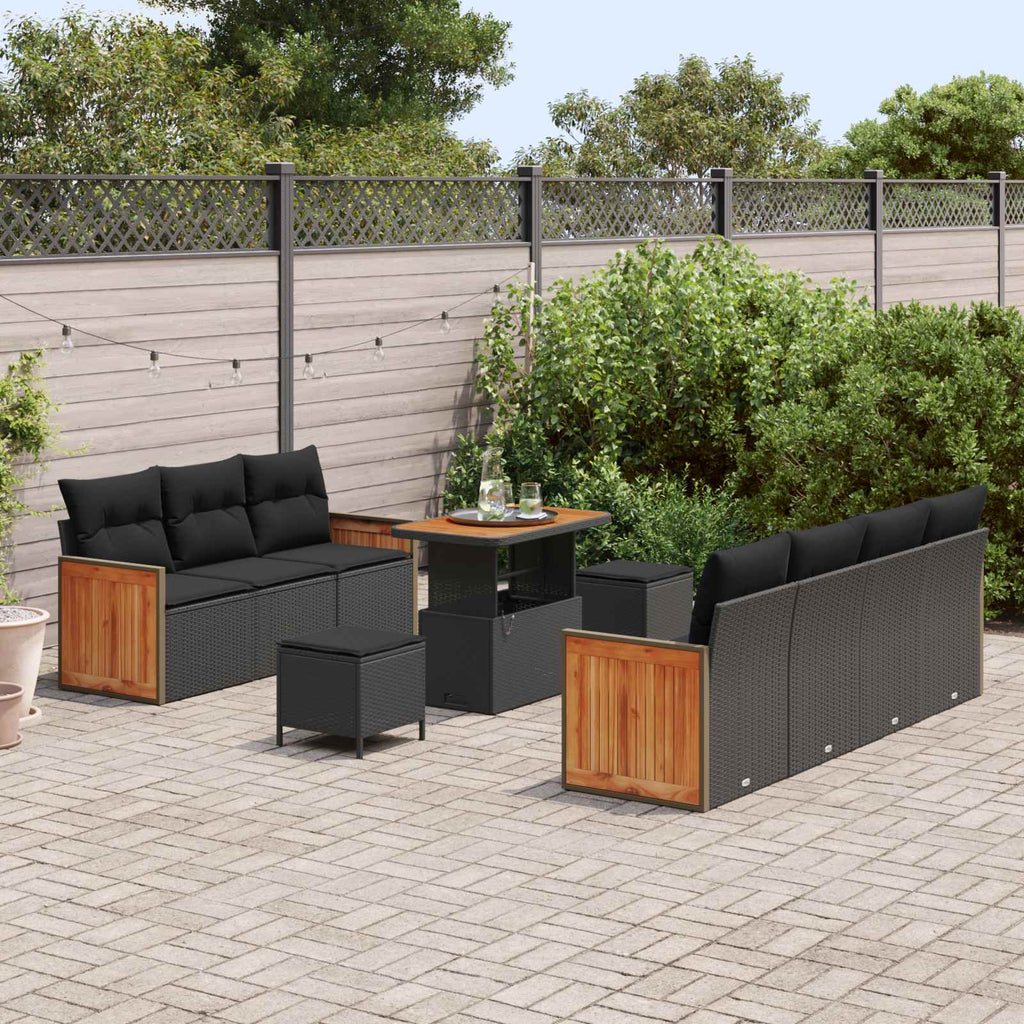 Gartensofa-set mit Kissen 10 pcs Schwarz