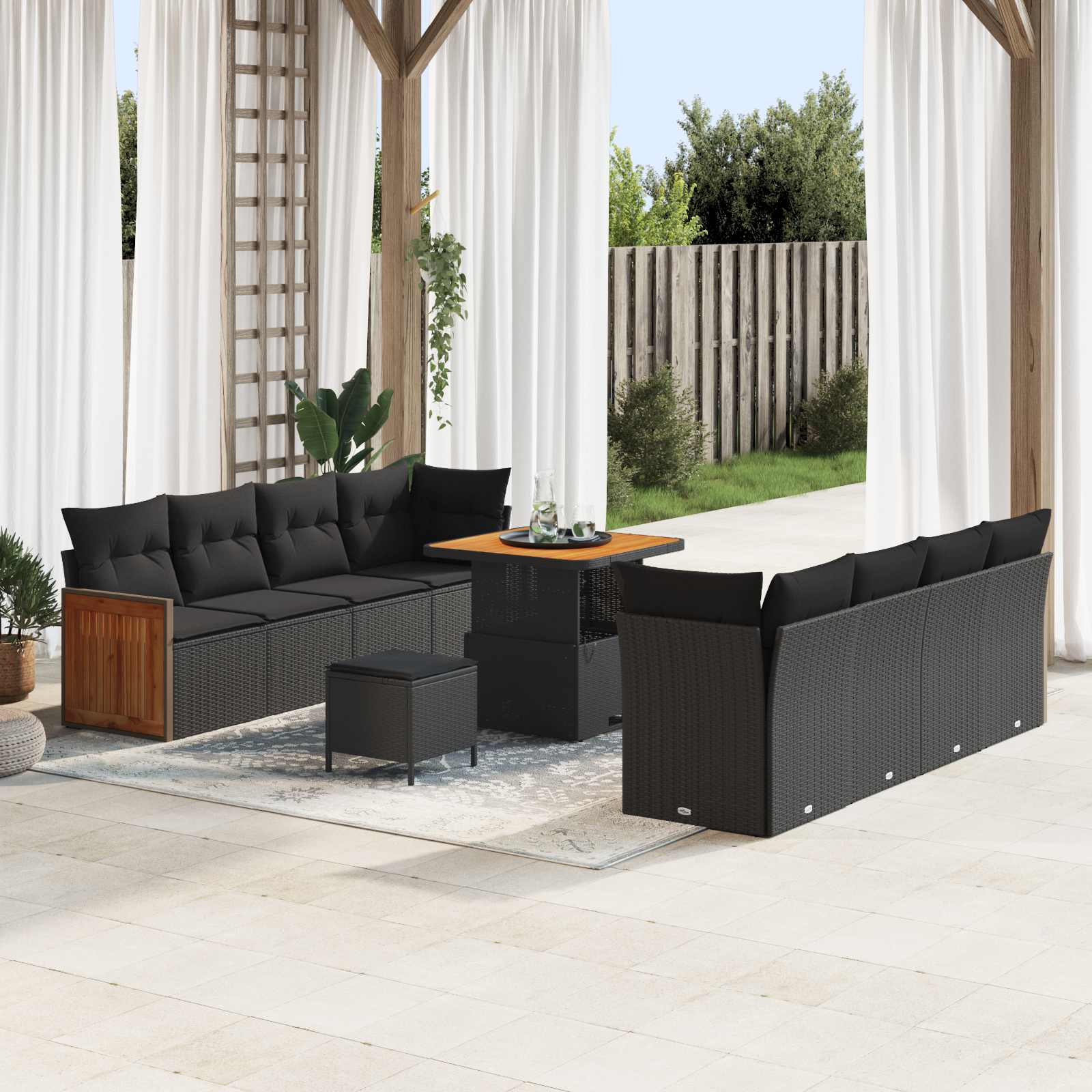 Gartensofa-set mit Kissen 11 pcs Schwarz