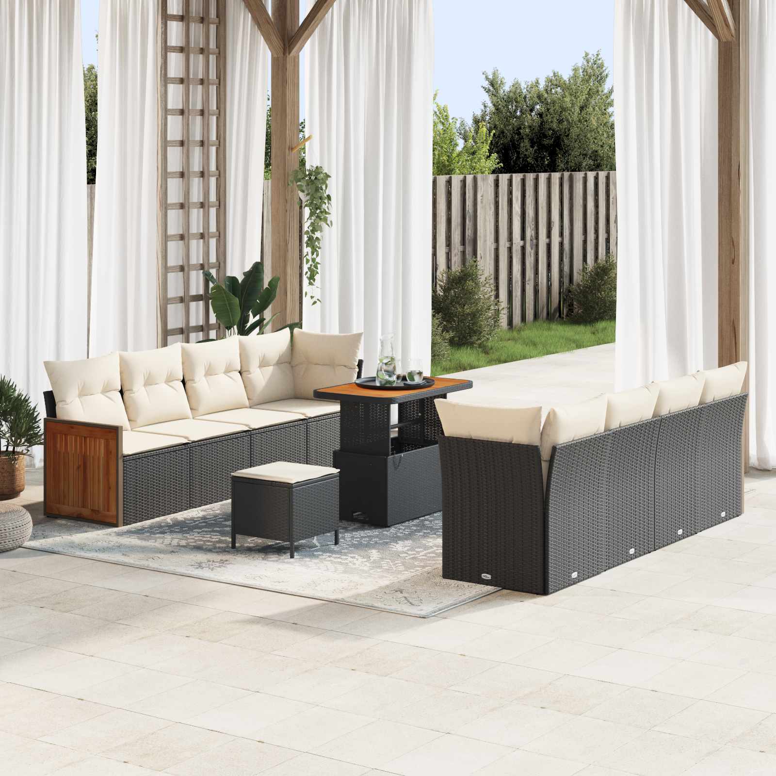 Gartensofa-set mit Kissen 11 pcs Schwarz und Creme