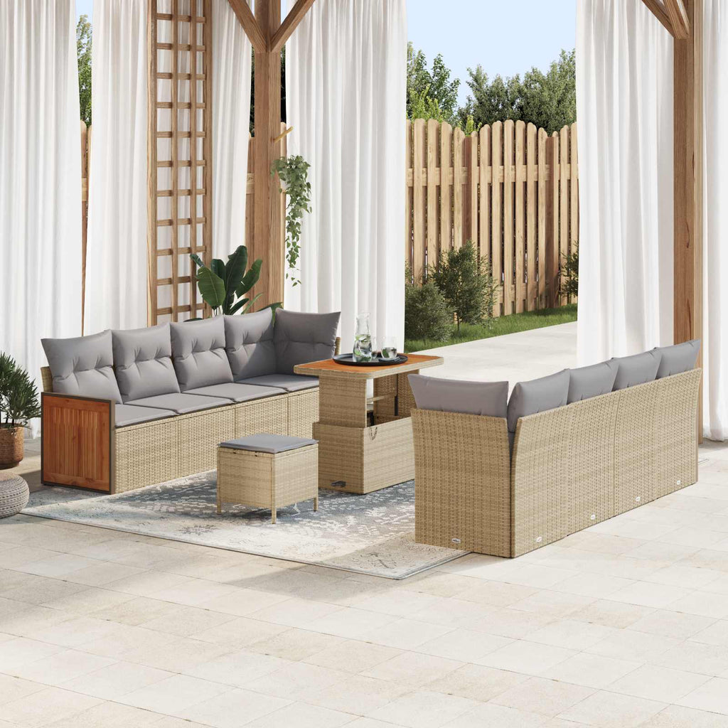 Gartensofa-set mit Kissen 11 pcs Beige und Hellgrau