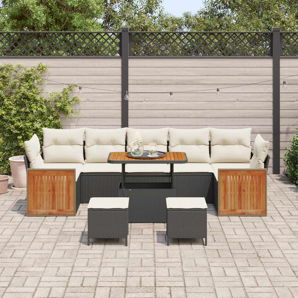 Gartensofa-set mit Kissen 10 pcs Schwarz und Creme