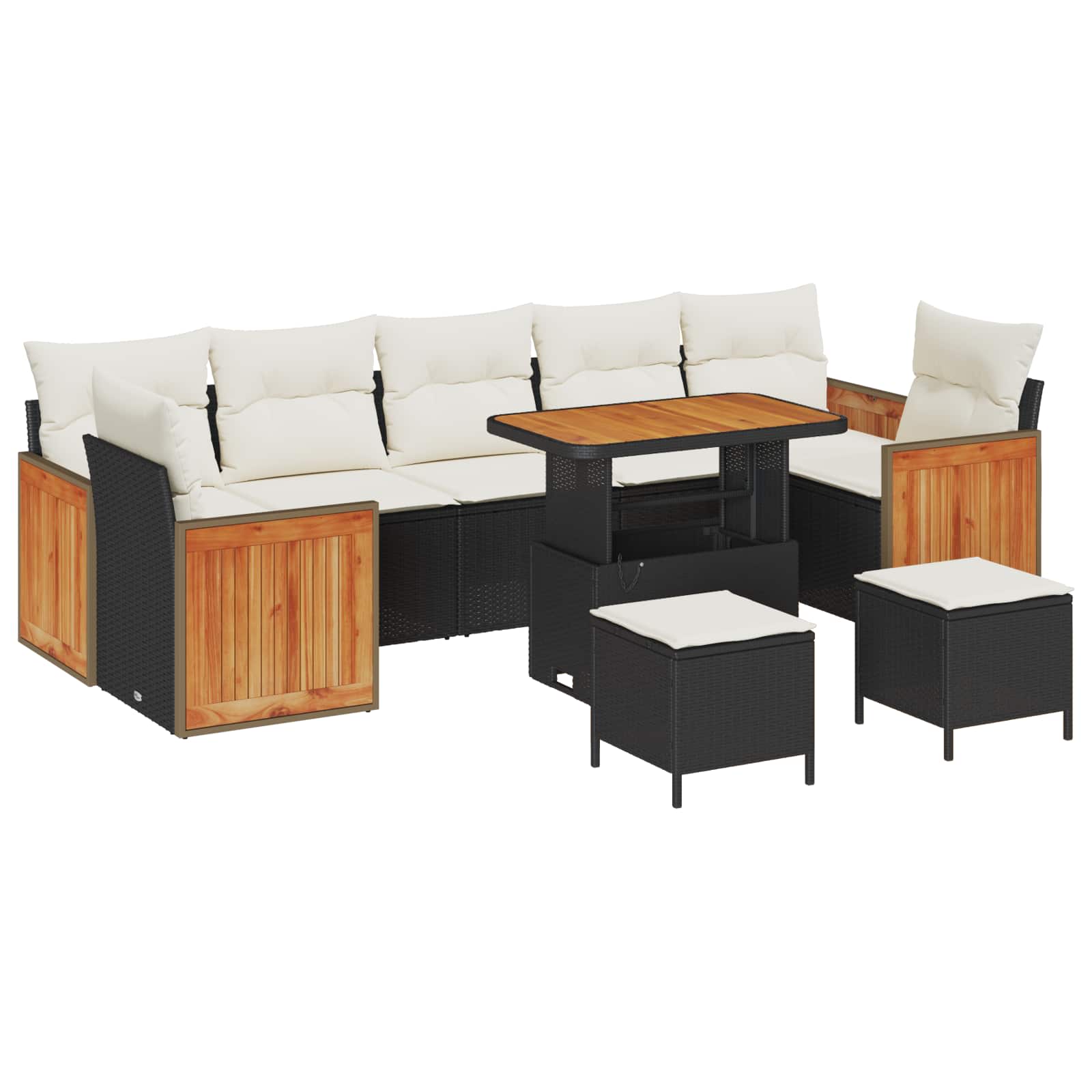 Gartensofa-set mit Kissen 10 pcs Schwarz und Creme