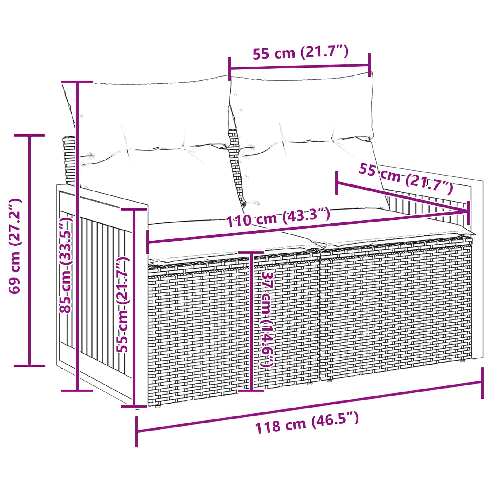 Gartensofa-set mit Kissen 10 pcs Schwarz und Creme