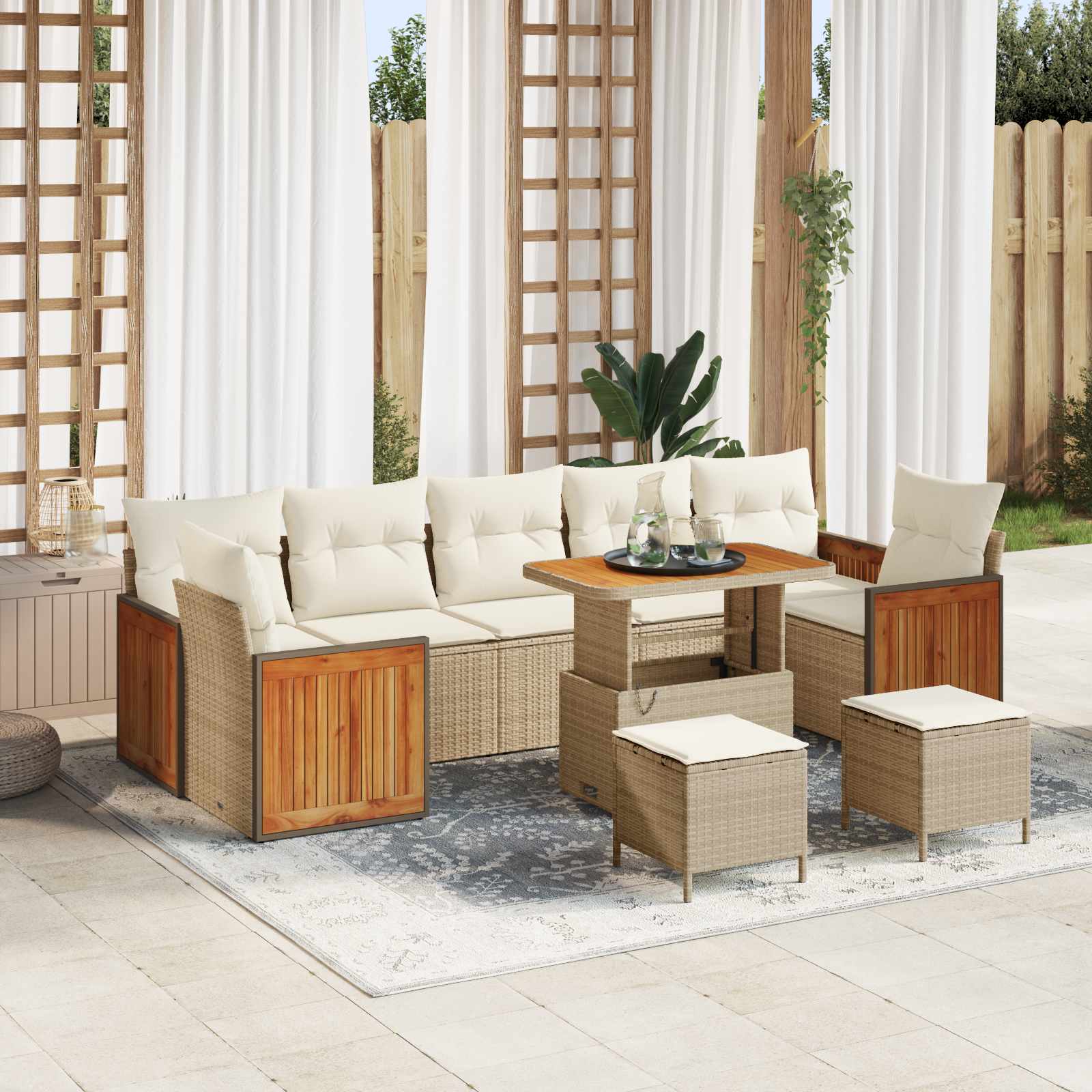 Gartensofa-set mit Kissen 10 pcs Beige und Creme