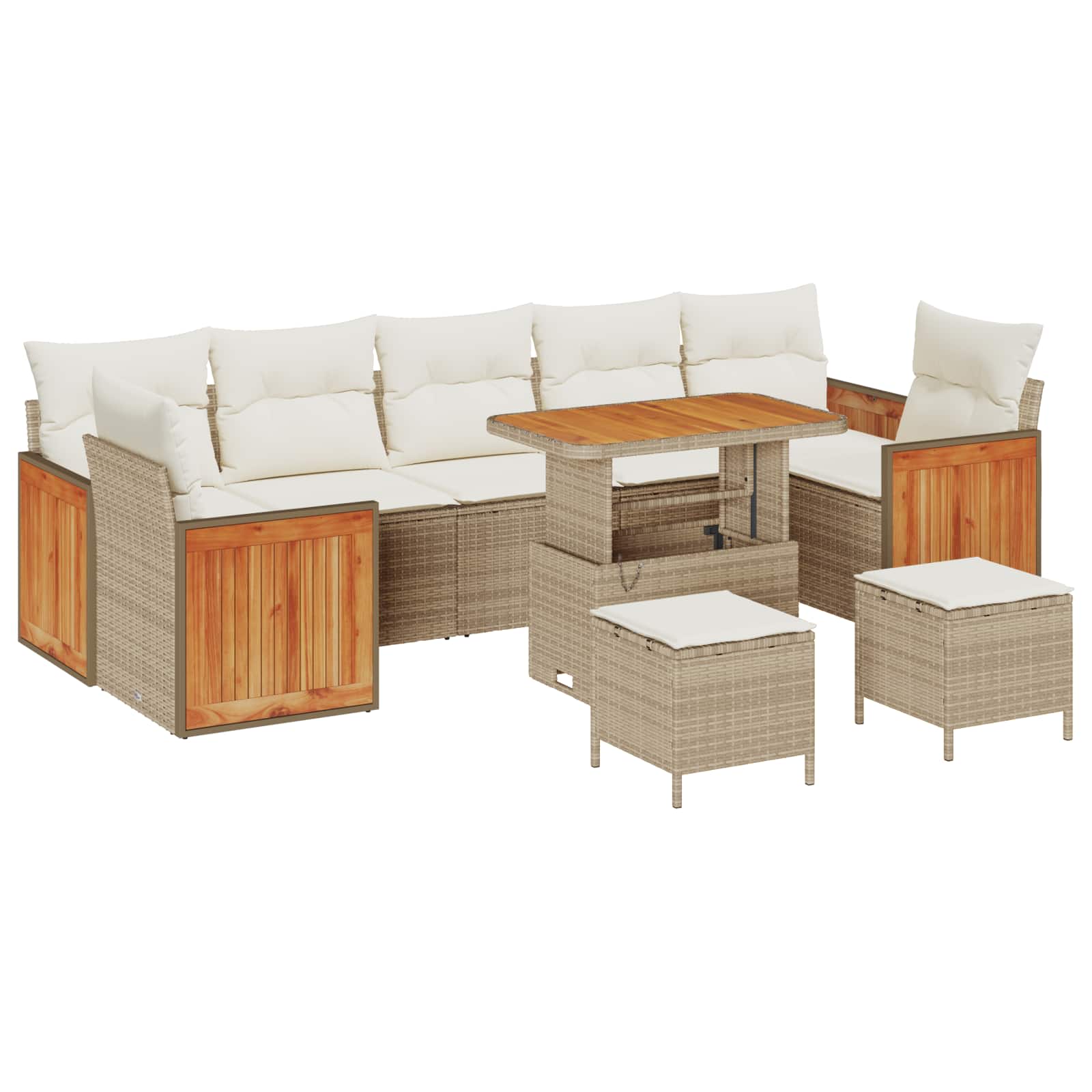 Gartensofa-set mit Kissen 10 pcs Beige und Creme