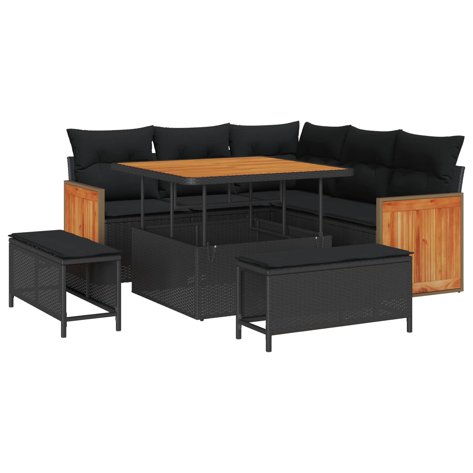 Gartensofa-set mit Kissen 8 pcs Schwarz