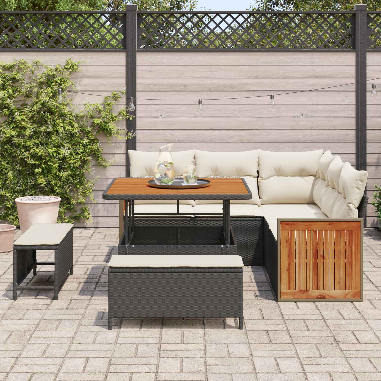 Gartensofa-set mit Kissen 8 pcs Schwarz und Creme