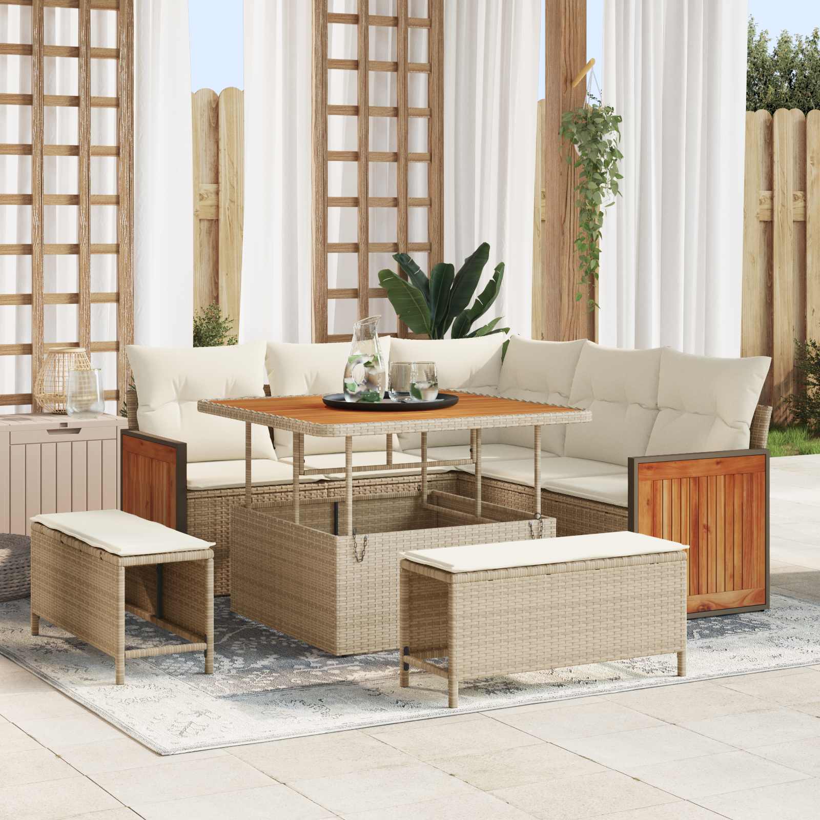 Gartensofa-set mit Kissen 8 pcs Beige und Creme