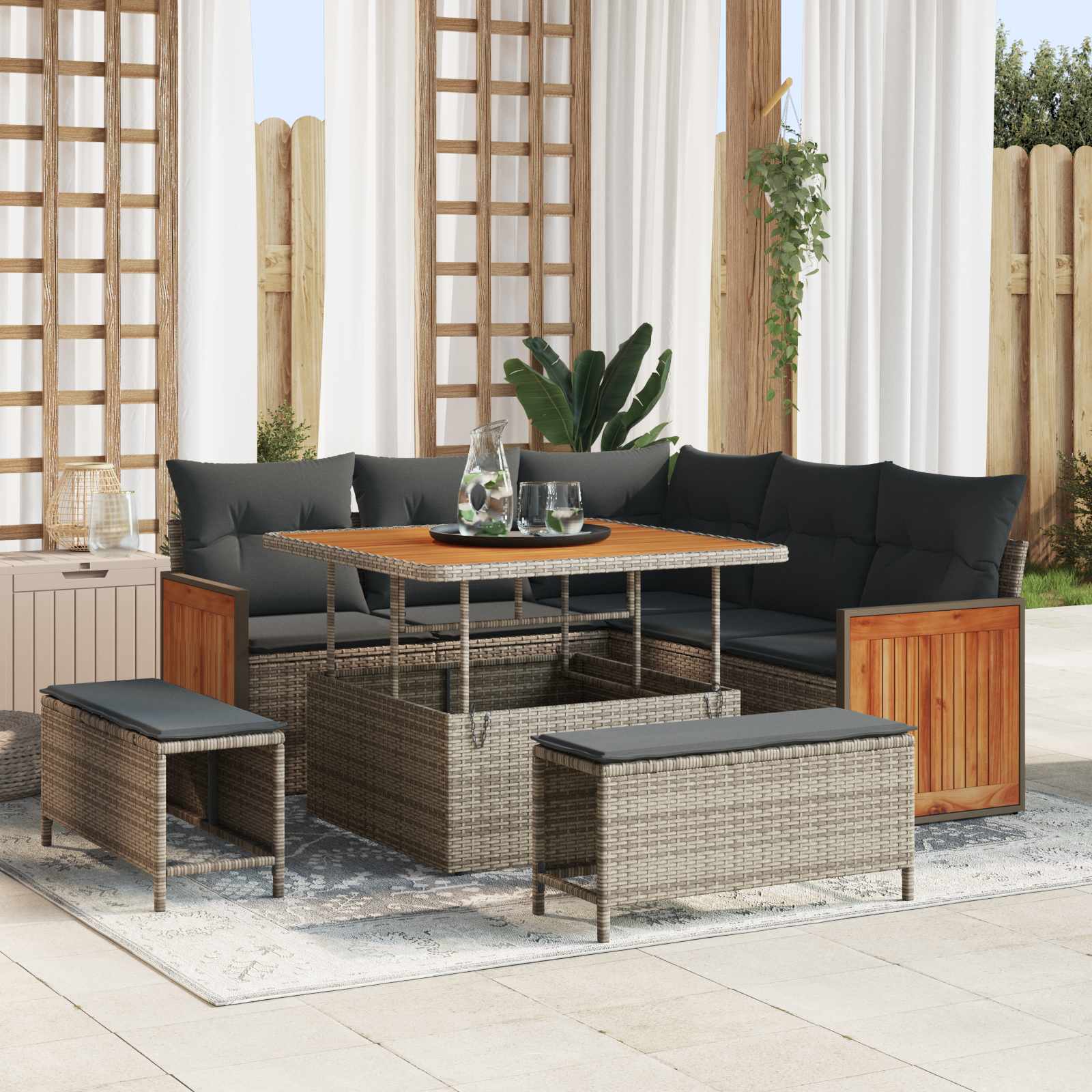 Gartensofa-set mit Kissen 8 pcs Grau