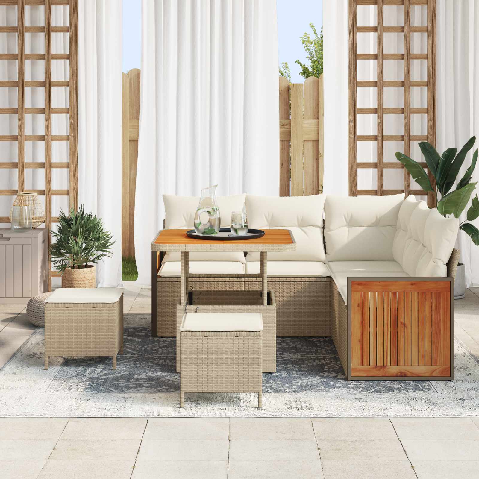 Gartensofa-set mit Kissen 8 pcs Beige und Creme
