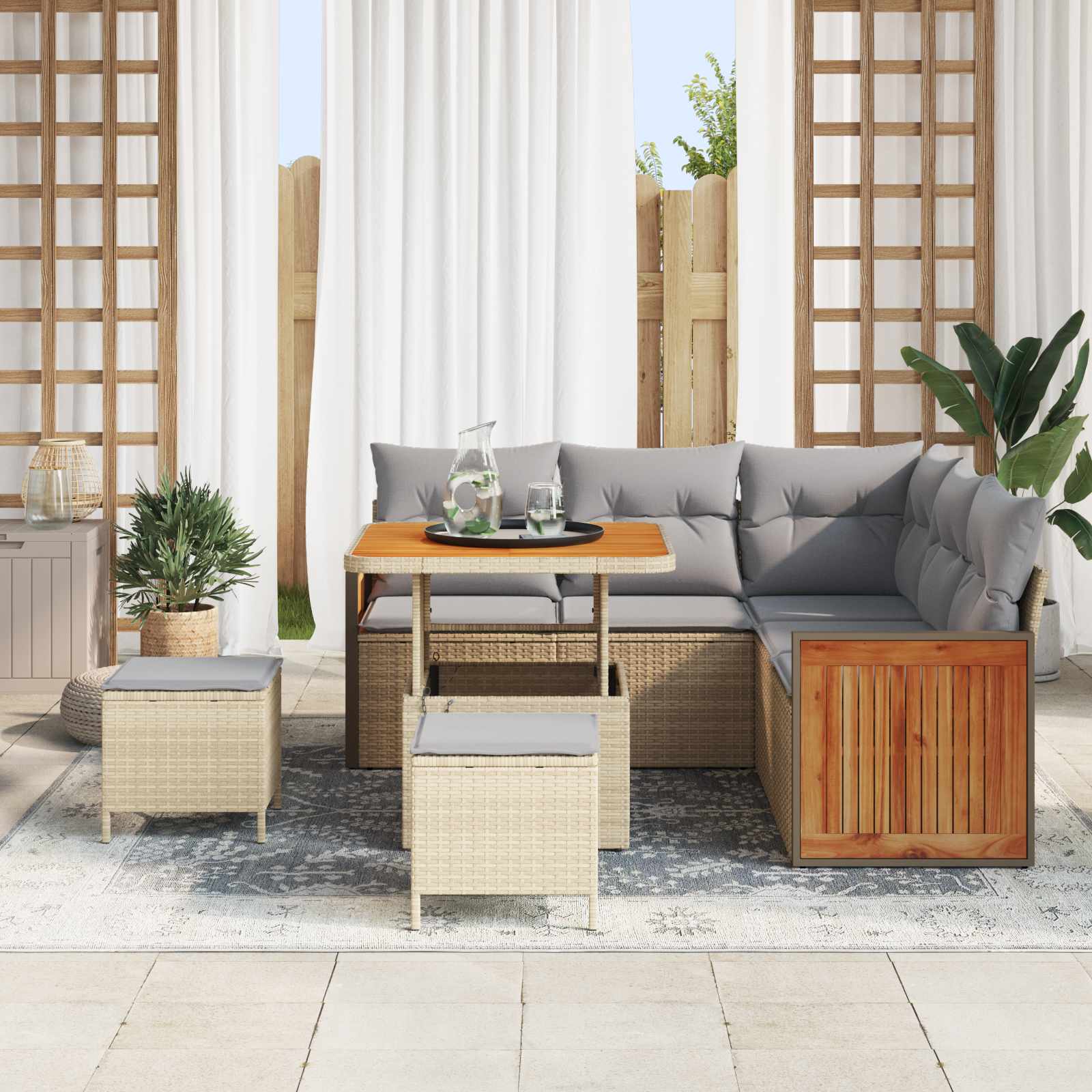 Gartensofa-set mit Kissen 8 pcs Beige und Hellgrau