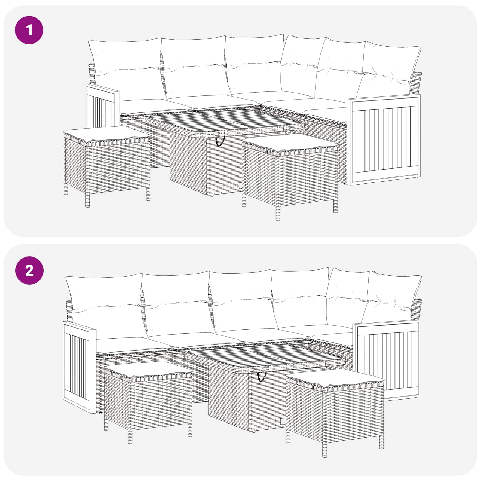 Gartensofa-set mit Kissen 8 pcs Beige und Hellgrau