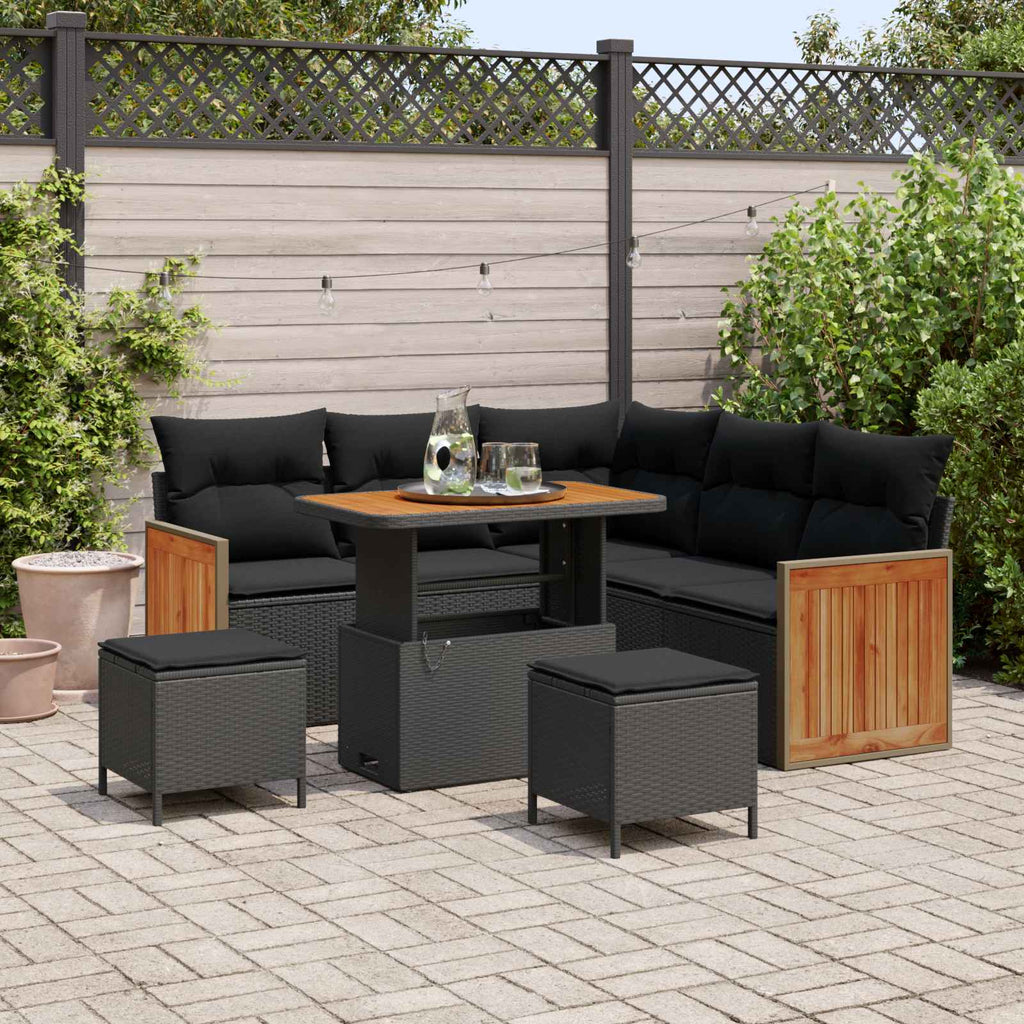 Gartensofa-set mit Kissen 8 pcs Schwarz