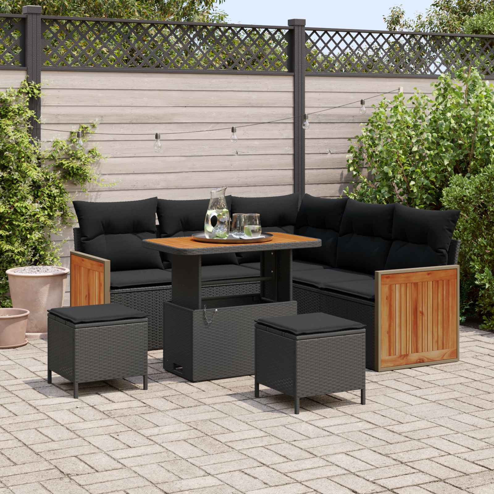 Gartensofa-set mit Kissen 8 pcs Schwarz
