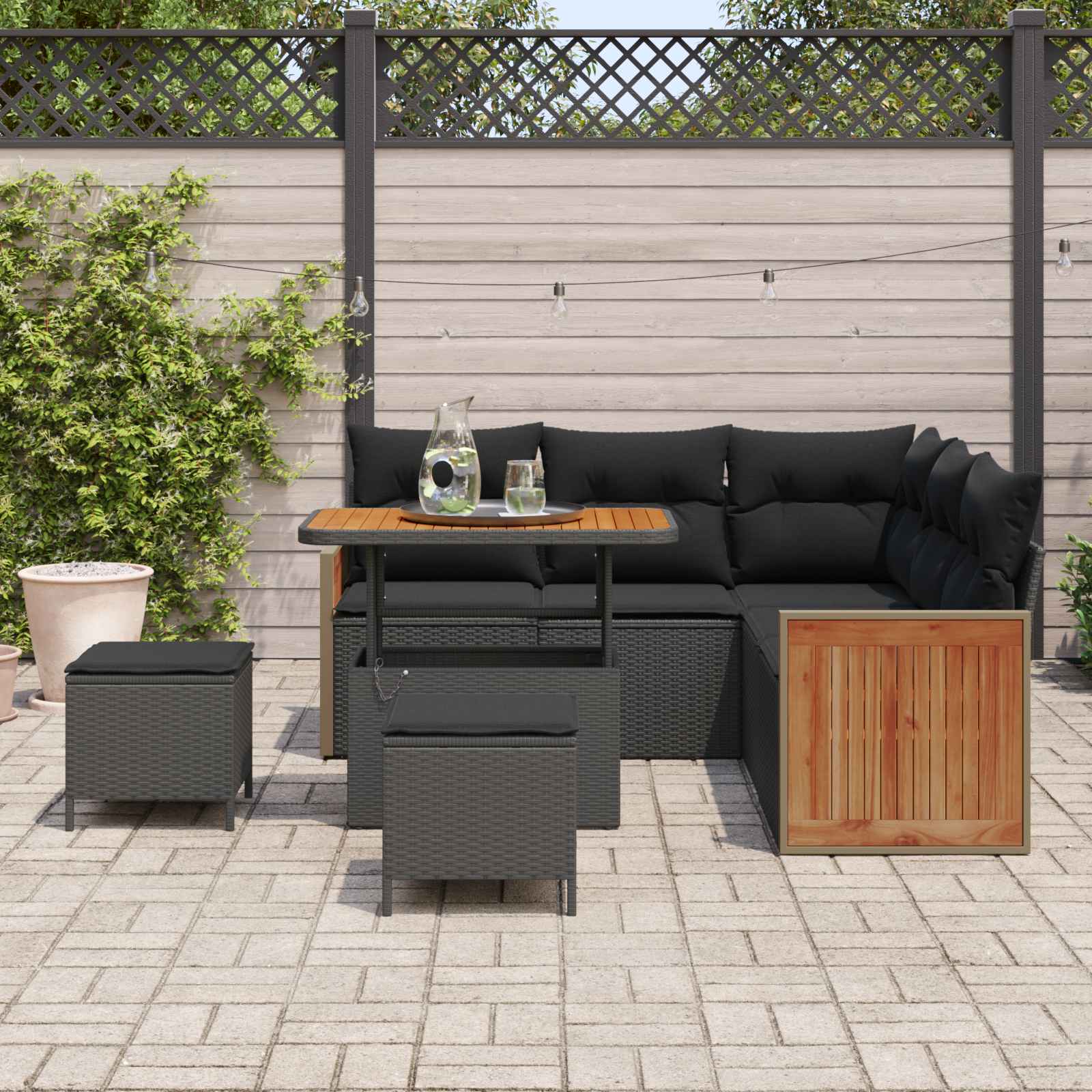 Gartensofa-set mit Kissen 8 pcs Schwarz