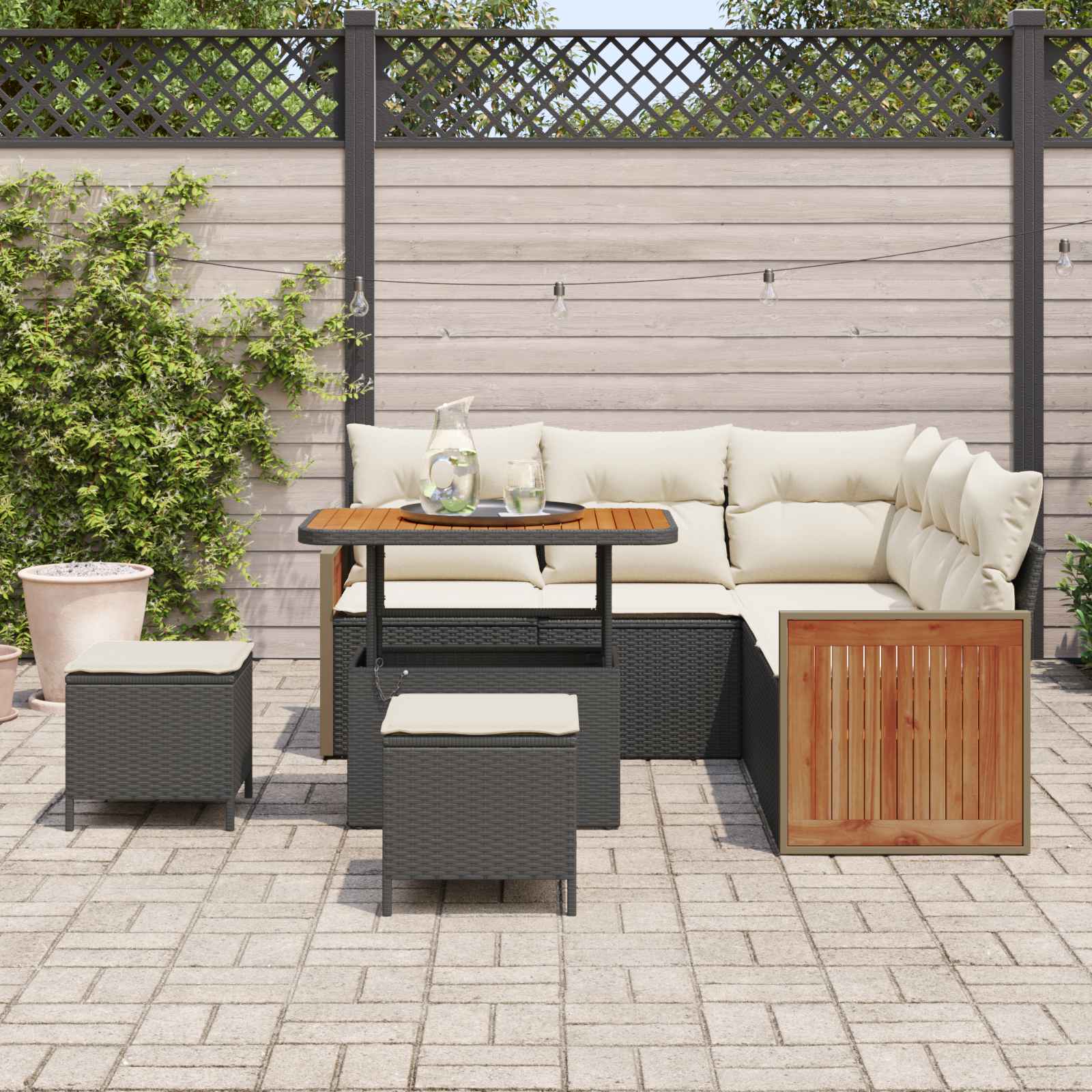 Gartensofa-set mit Kissen 8 pcs Schwarz und Creme