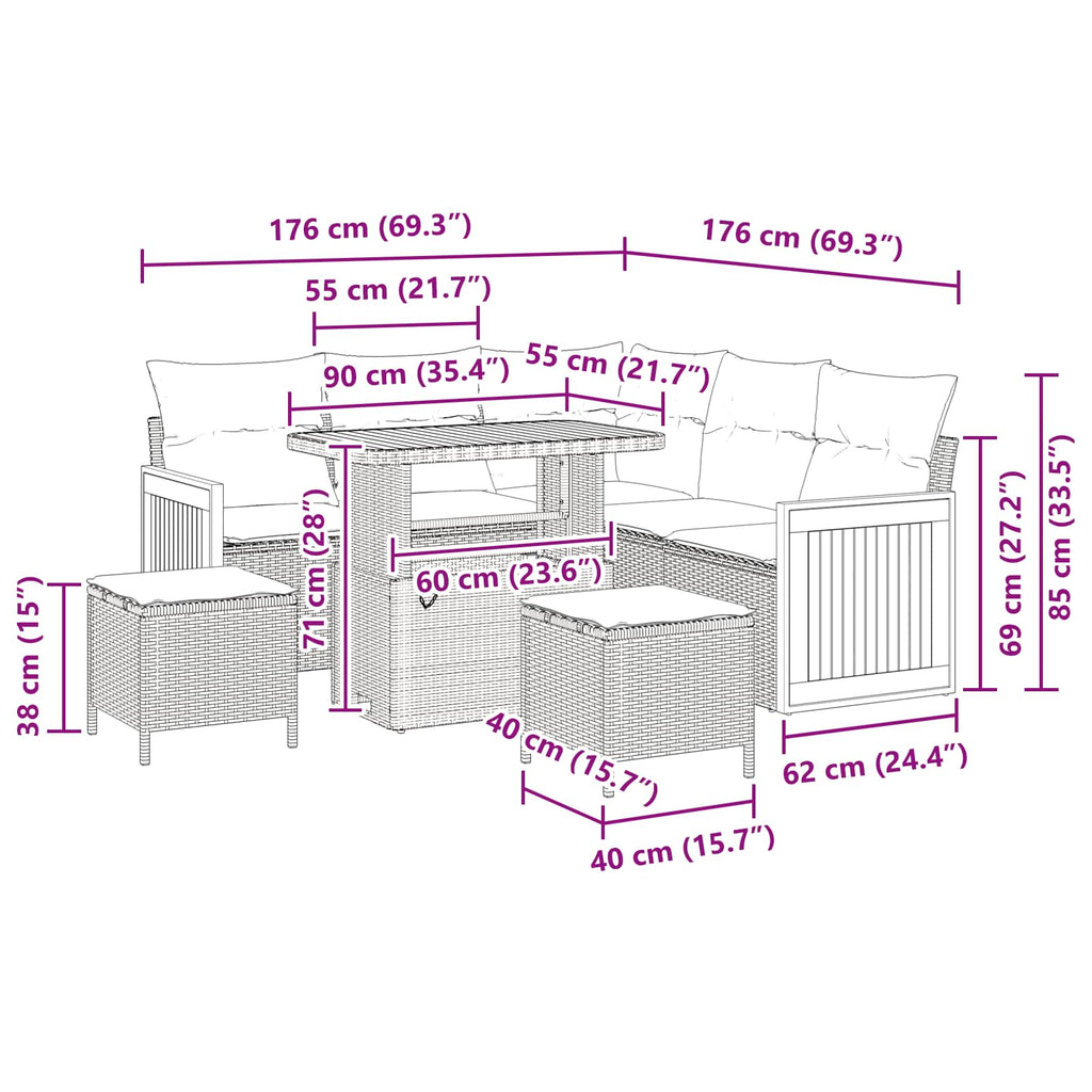 Gartensofa-set mit Kissen 8 pcs Beige und Hellgrau