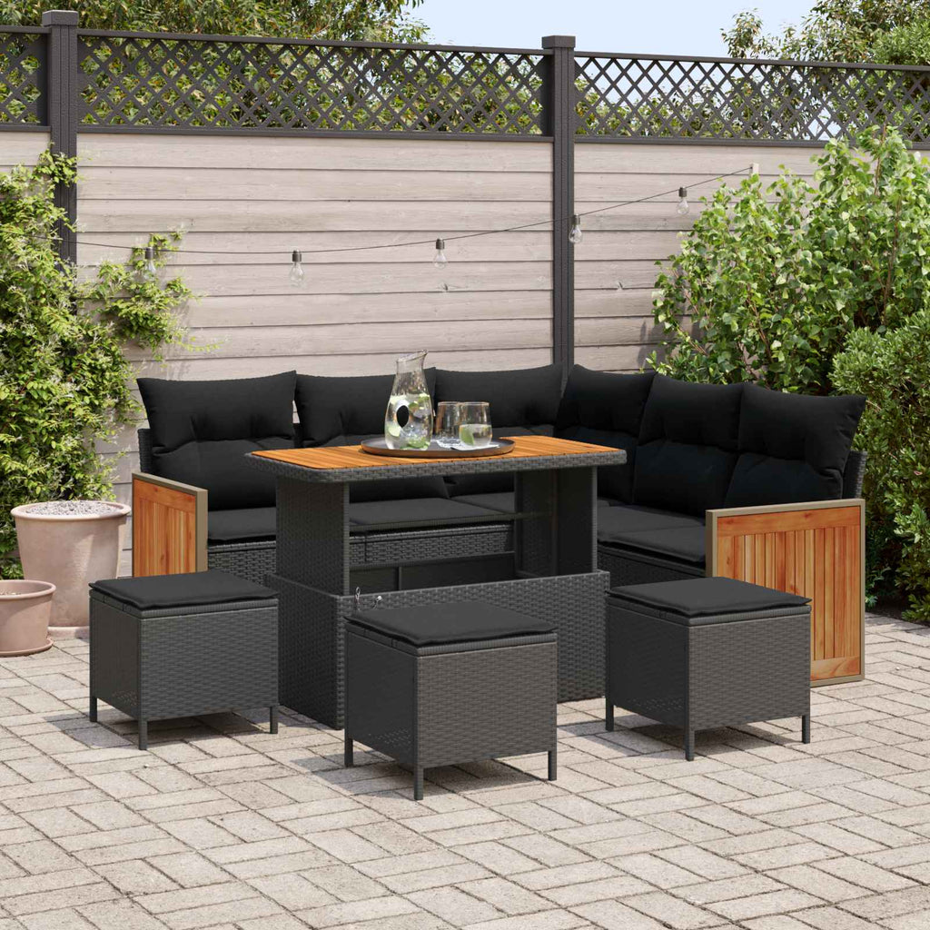 Gartensofa-set mit Kissen 9 pcs Schwarz