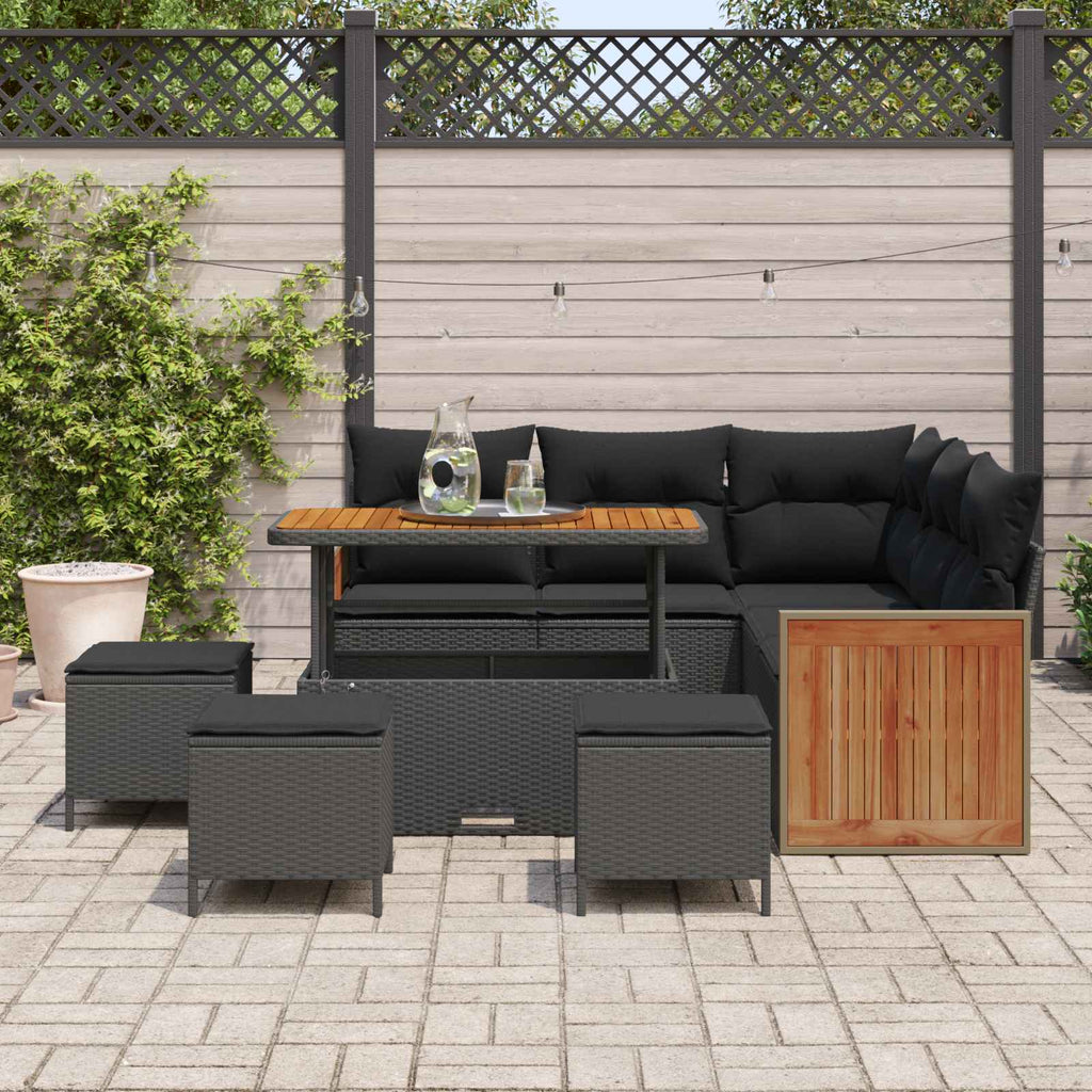 Gartensofa-set mit Kissen 9 pcs Schwarz