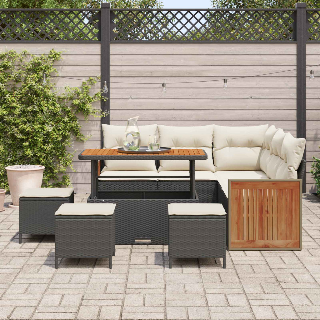 Gartensofa-set mit Kissen 9 pcs Schwarz und Creme