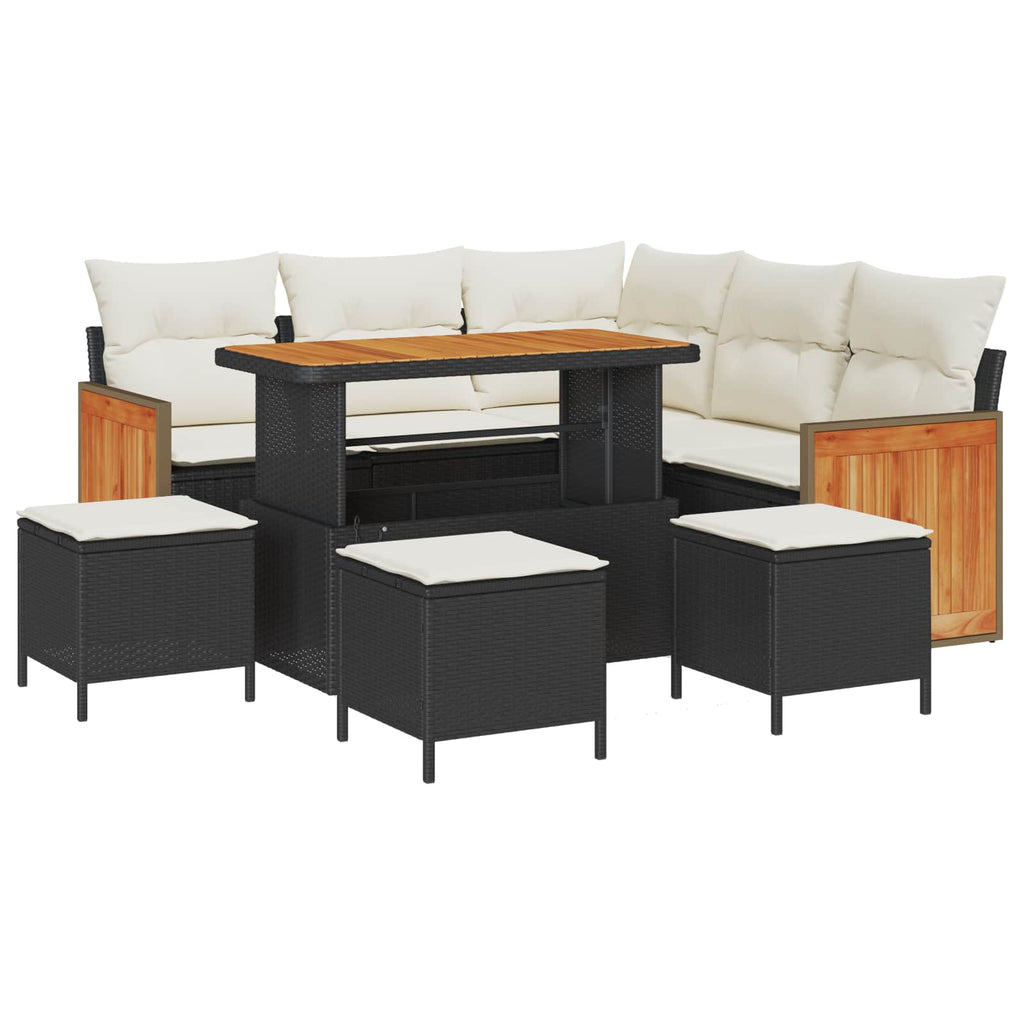 Gartensofa-set mit Kissen 9 pcs Schwarz und Creme