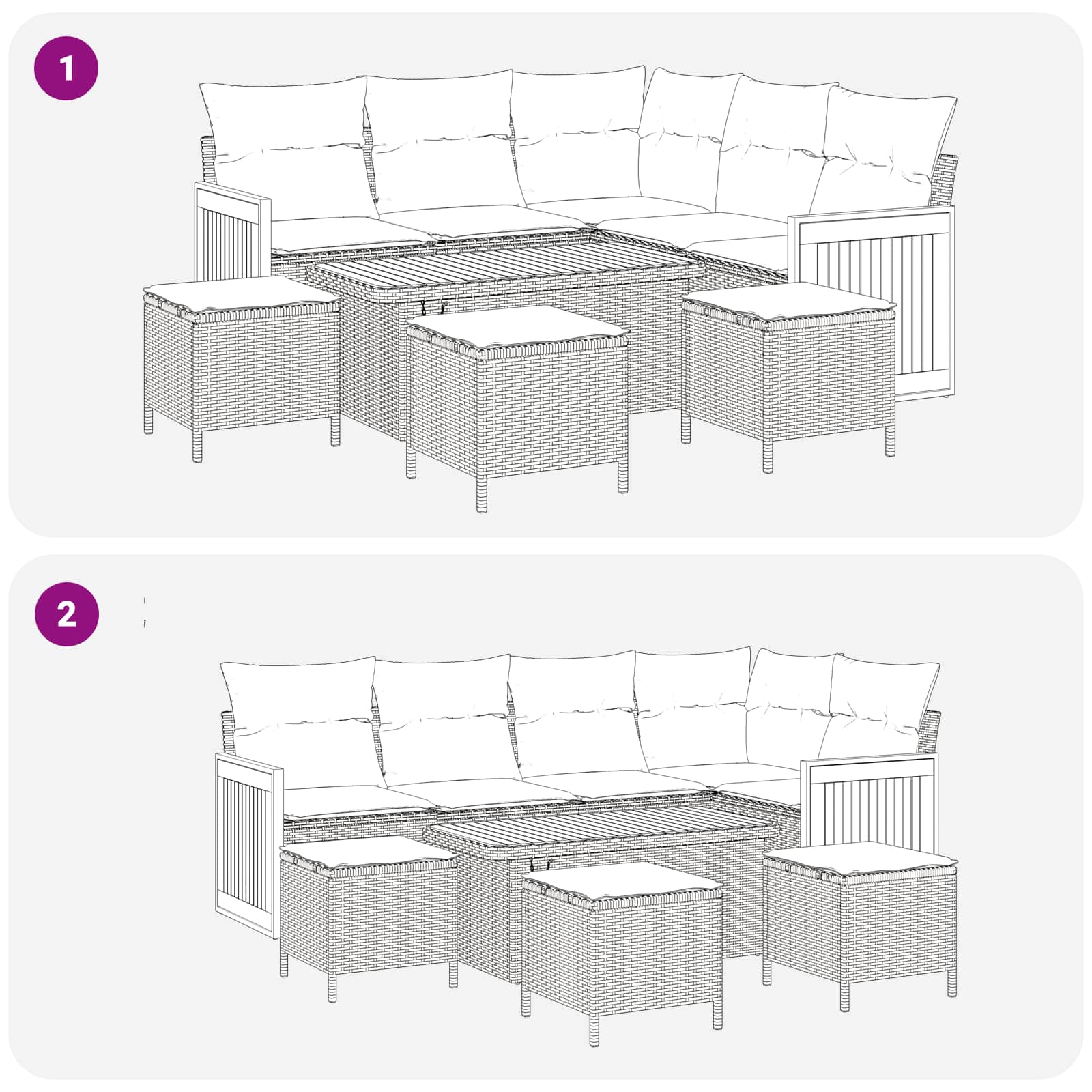 Gartensofa-set mit Kissen 9 pcs Schwarz und Creme