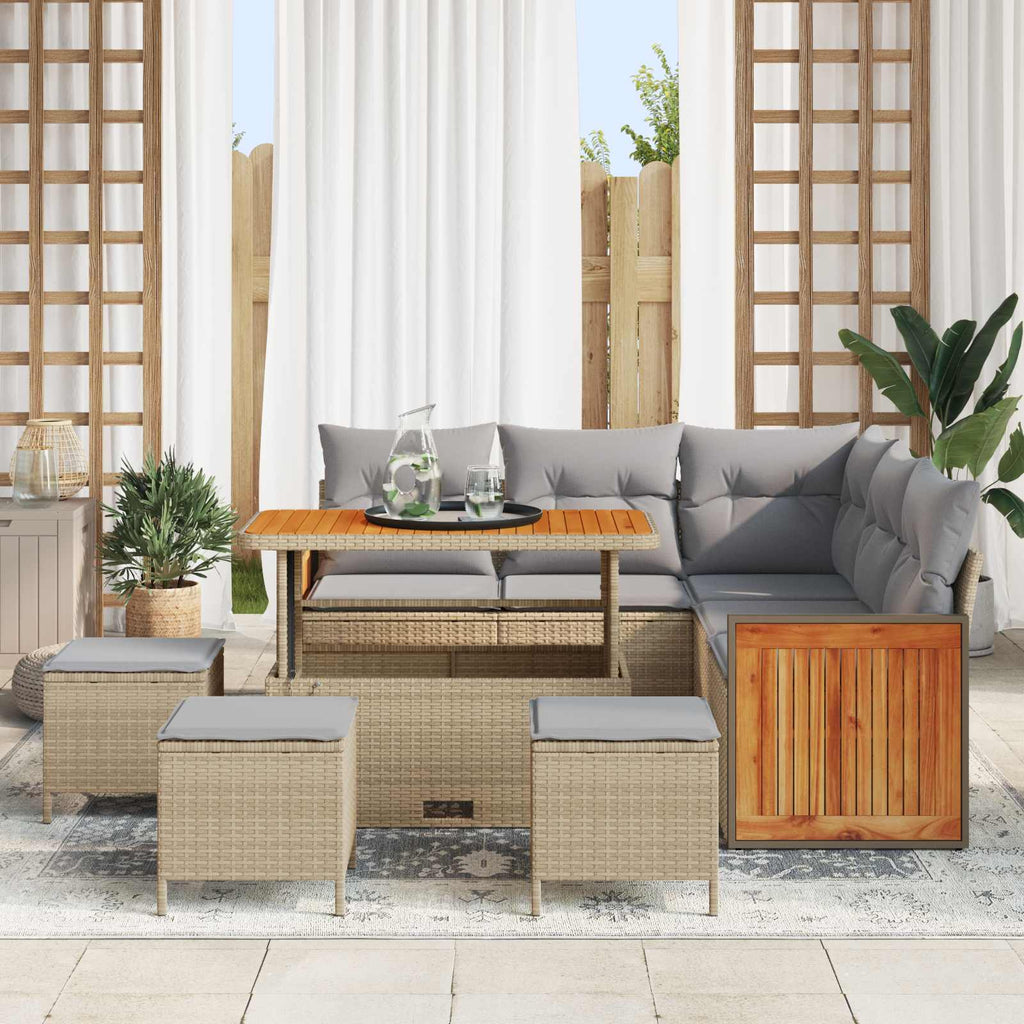 Gartensofa-set mit Kissen 9 pcs Beige und Hellgrau
