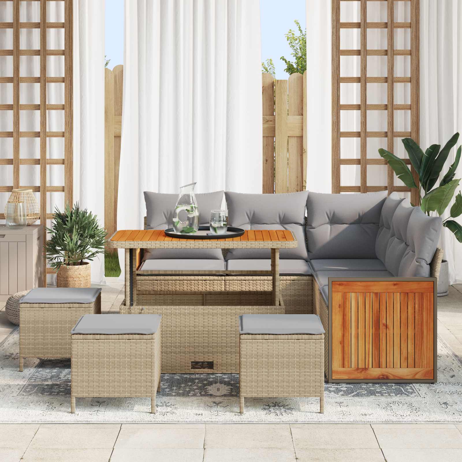 Gartensofa-set mit Kissen 9 pcs Beige und Hellgrau