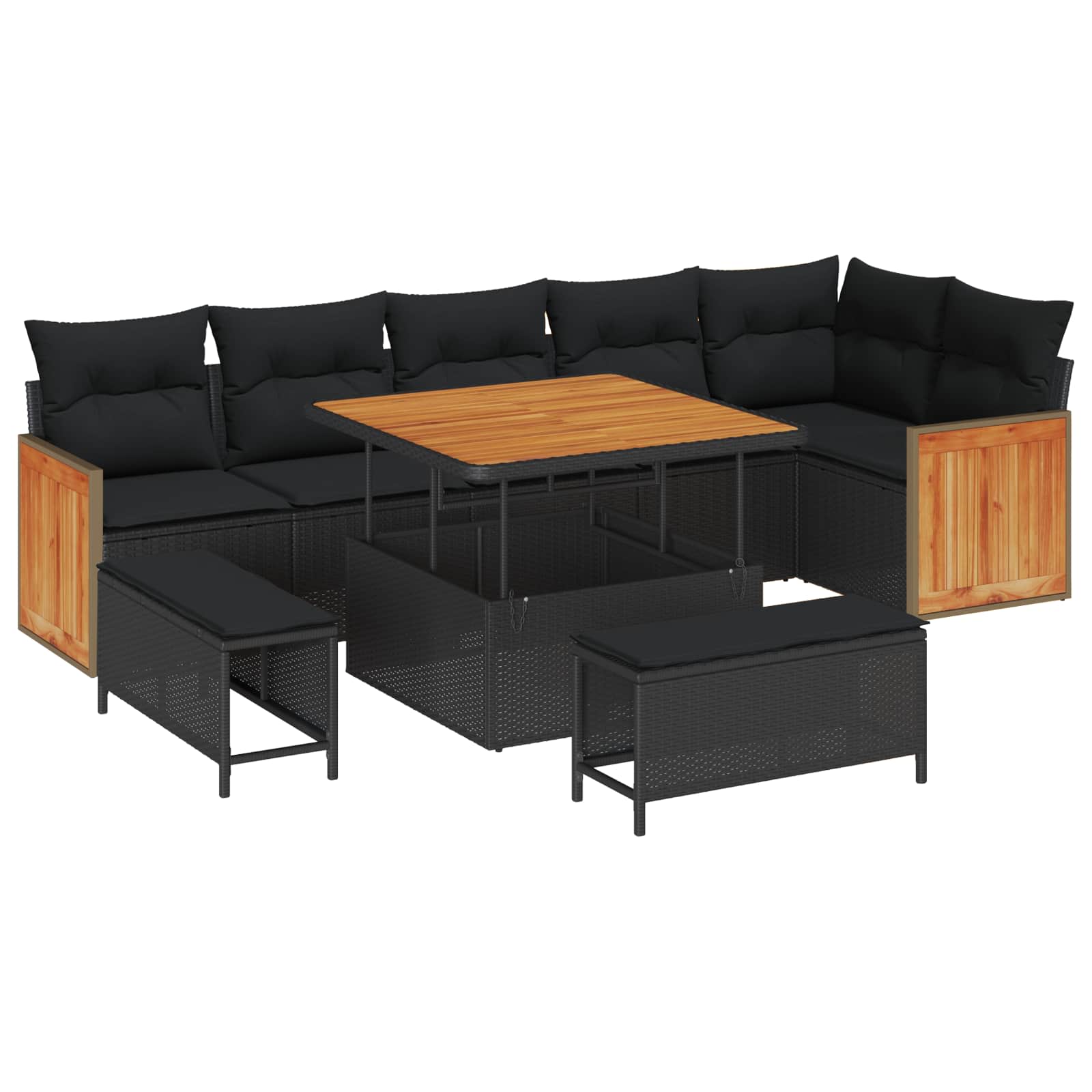 Gartensofa-set mit Kissen 9 pcs Schwarz