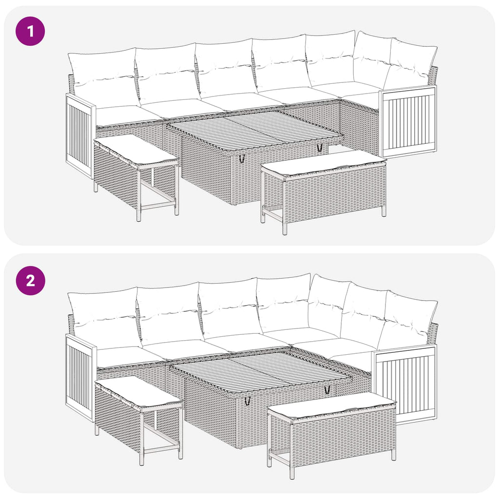 Gartensofa-set mit Kissen 9 pcs Beige und Hellgrau