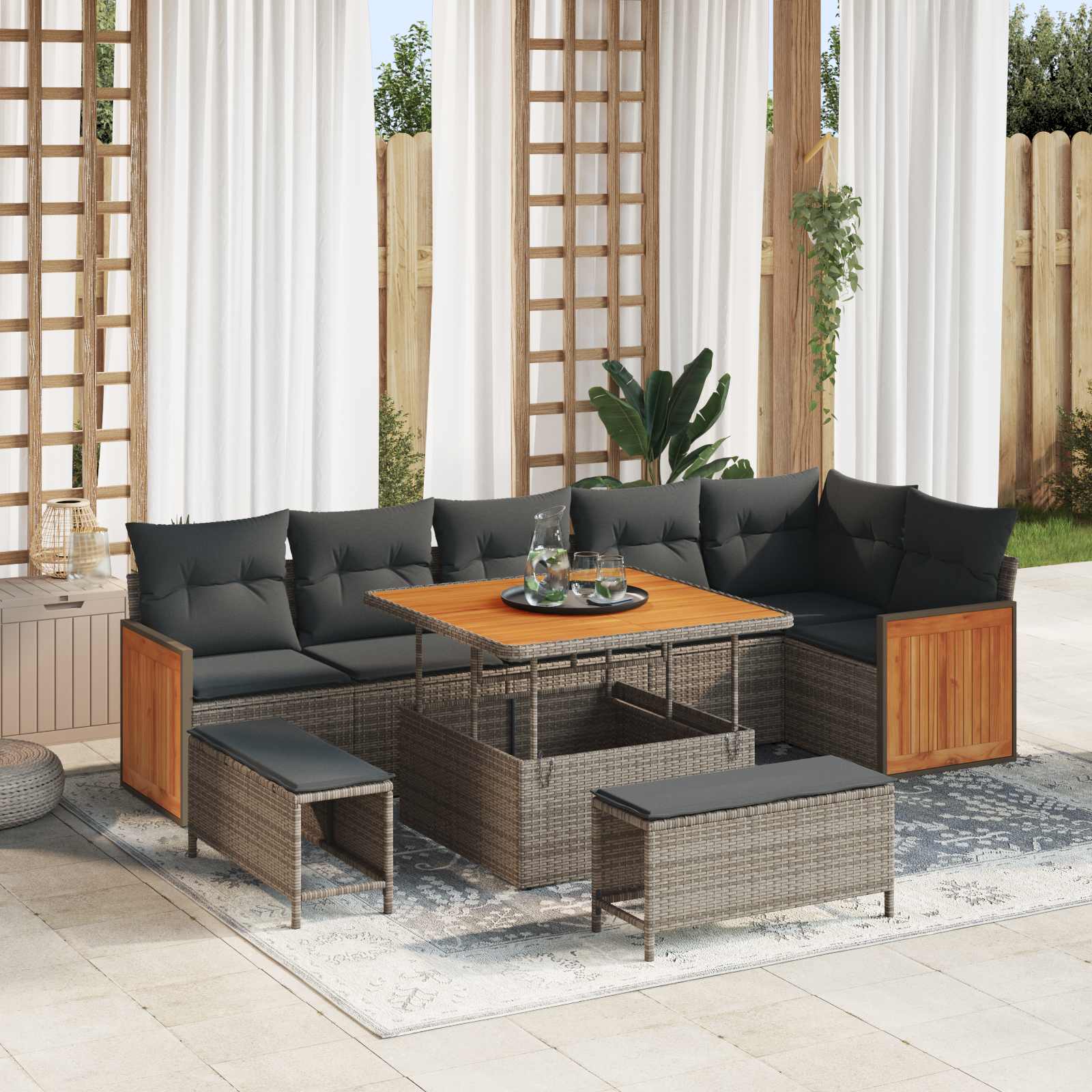 Gartensofa-set mit Kissen 9 pcs Grau