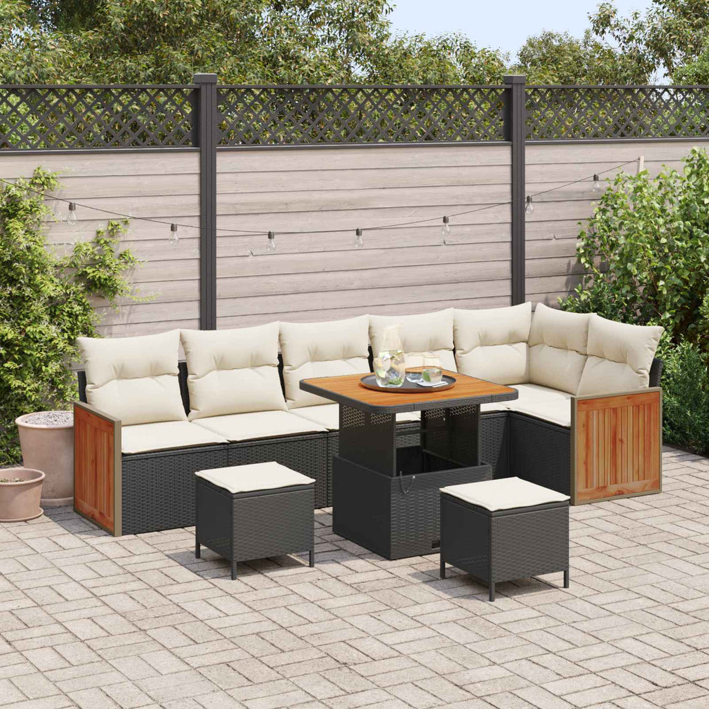 Gartensofa-set mit Kissen 9 pcs Schwarz und Creme