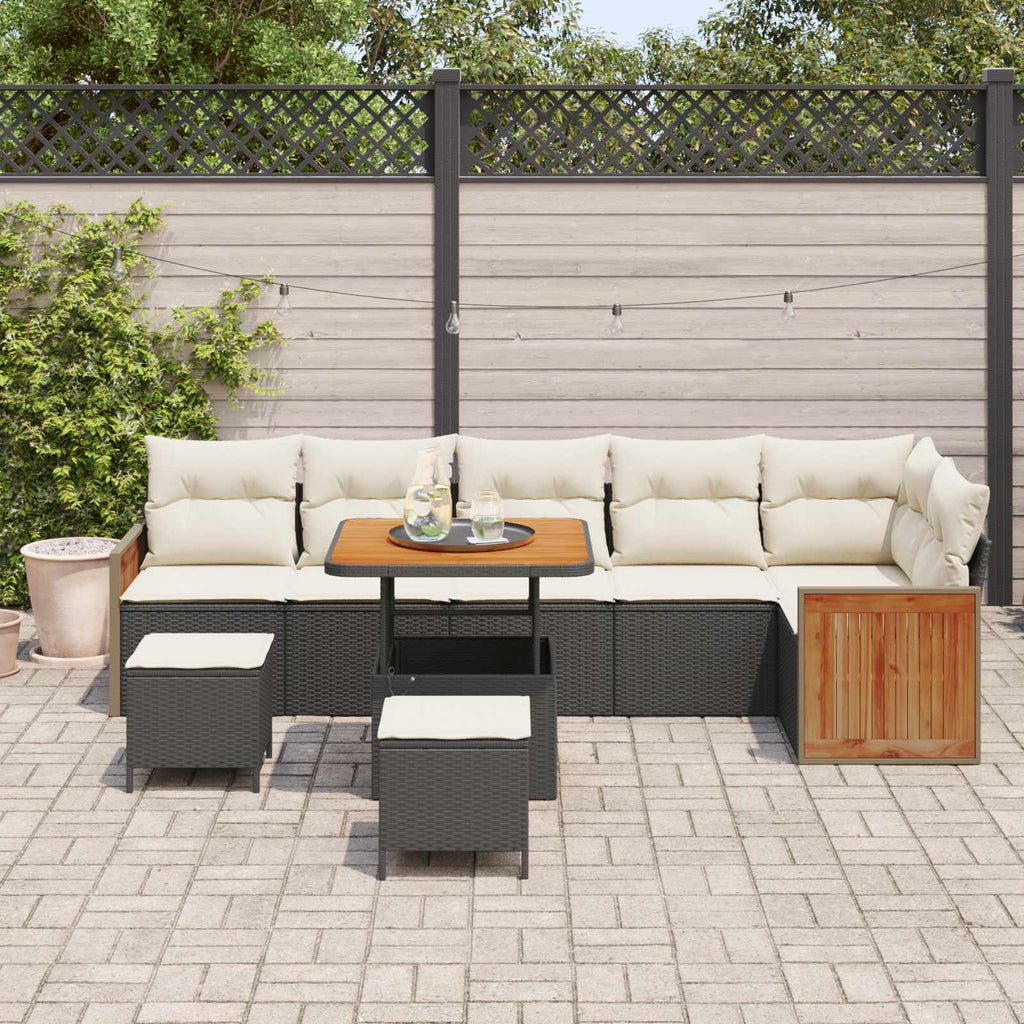 Gartensofa-set mit Kissen 9 pcs Schwarz und Creme