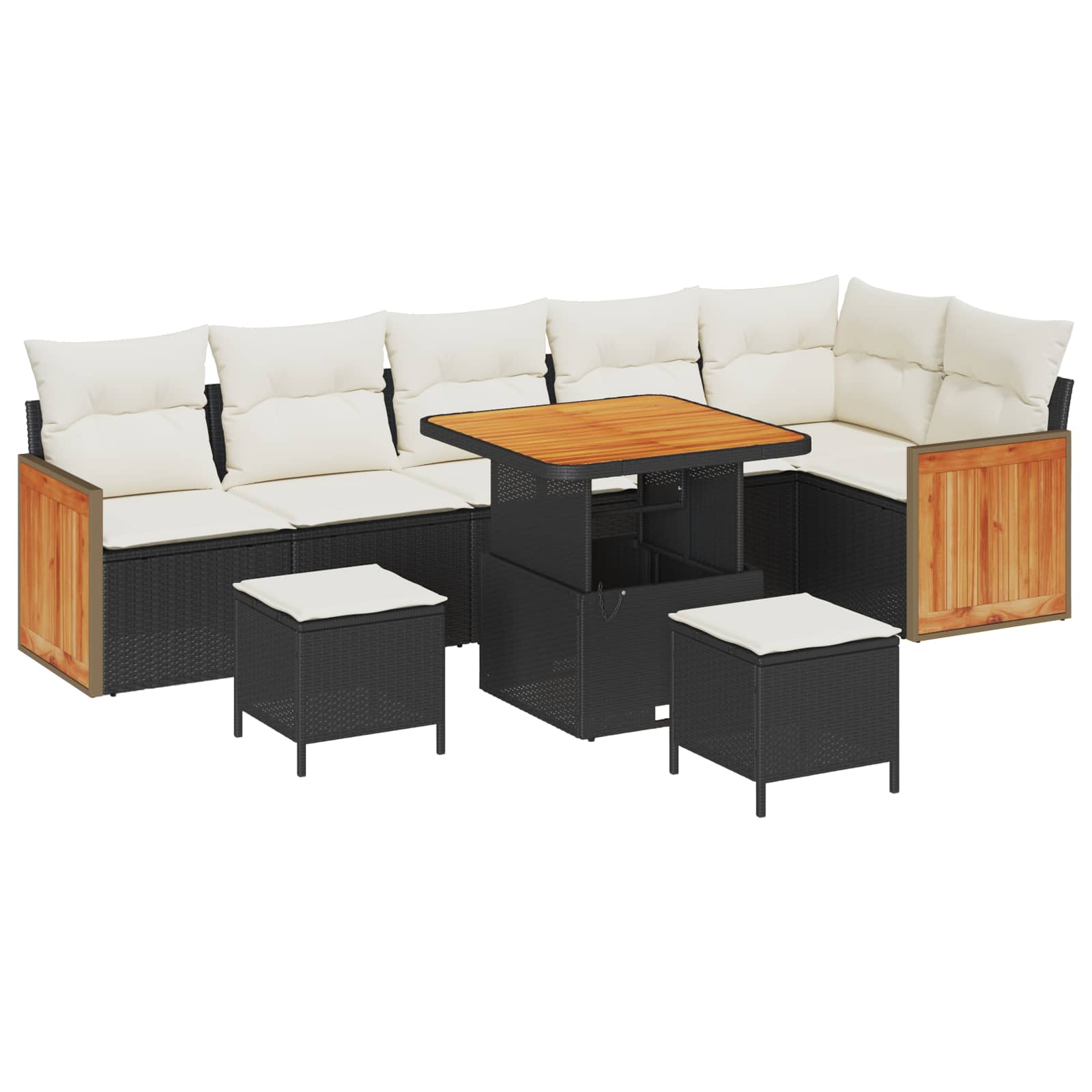 Gartensofa-set mit Kissen 9 pcs Schwarz und Creme