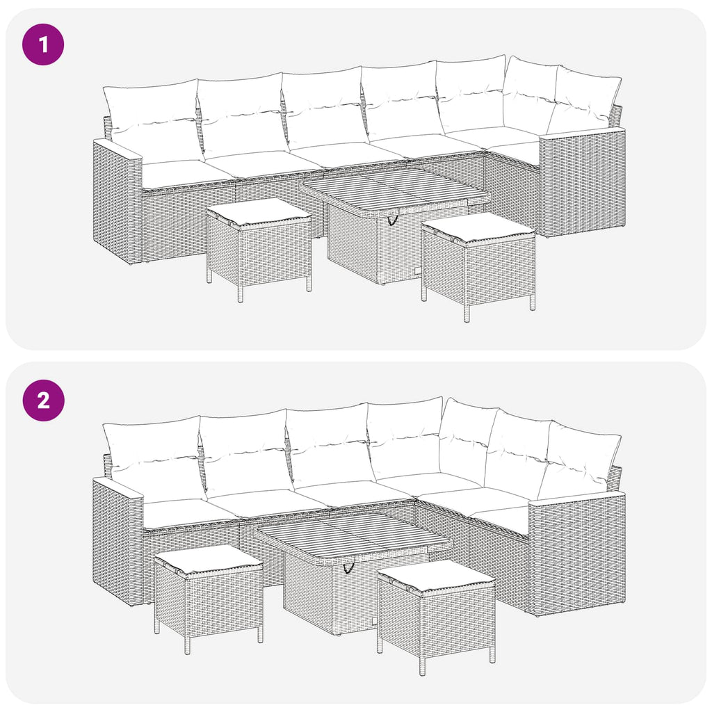 Gartensofa-set mit Kissen 9 pcs Schwarz und Creme