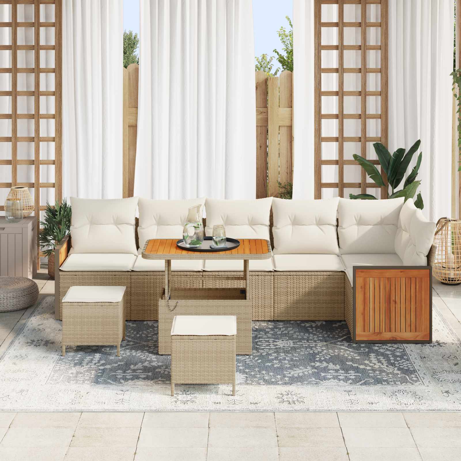 Gartensofa-set mit Kissen 9 pcs Beige und Creme