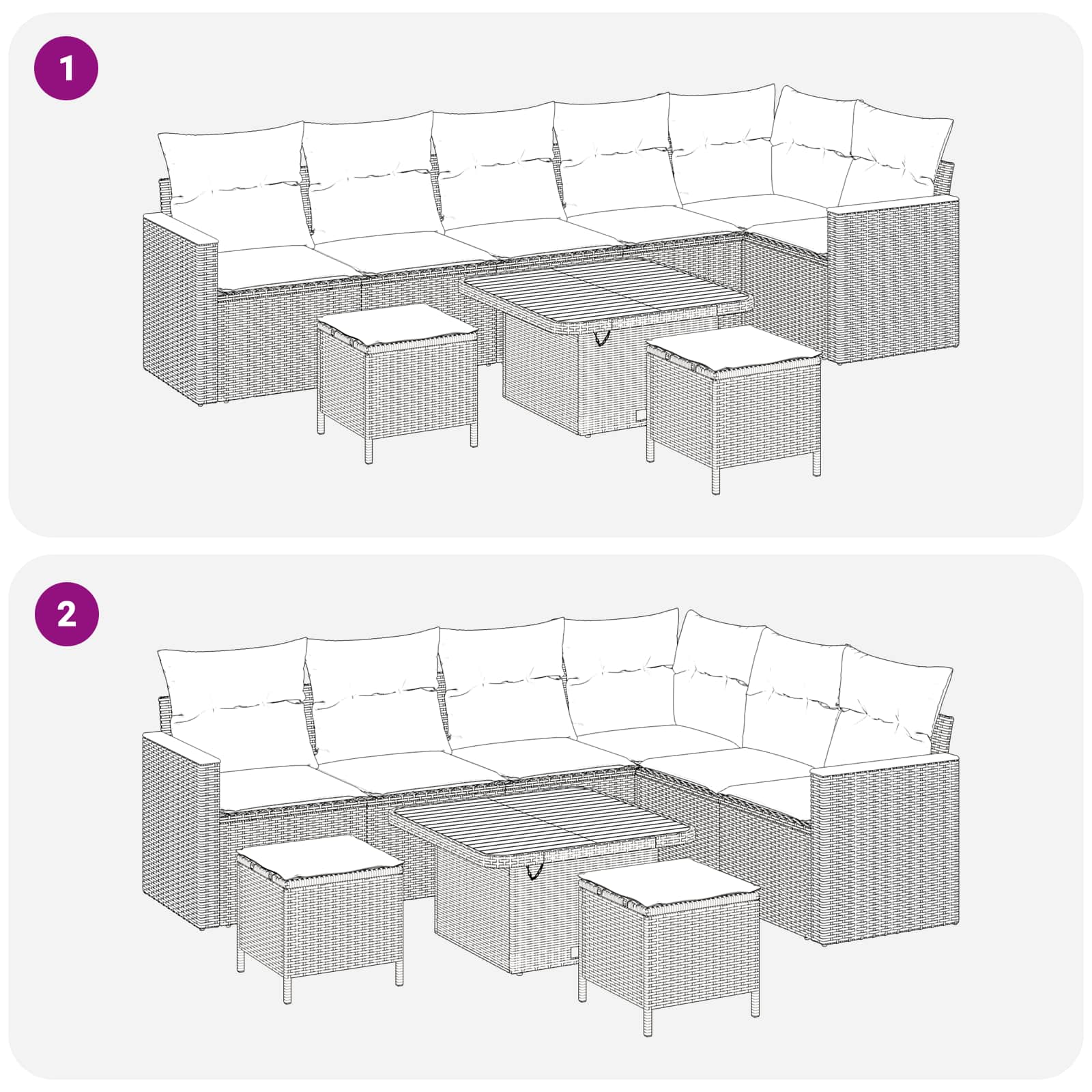 Gartensofa-set mit Kissen 9 pcs Beige und Hellgrau