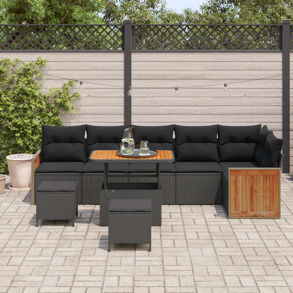 Gartensofa-set mit Kissen 9 pcs Schwarz