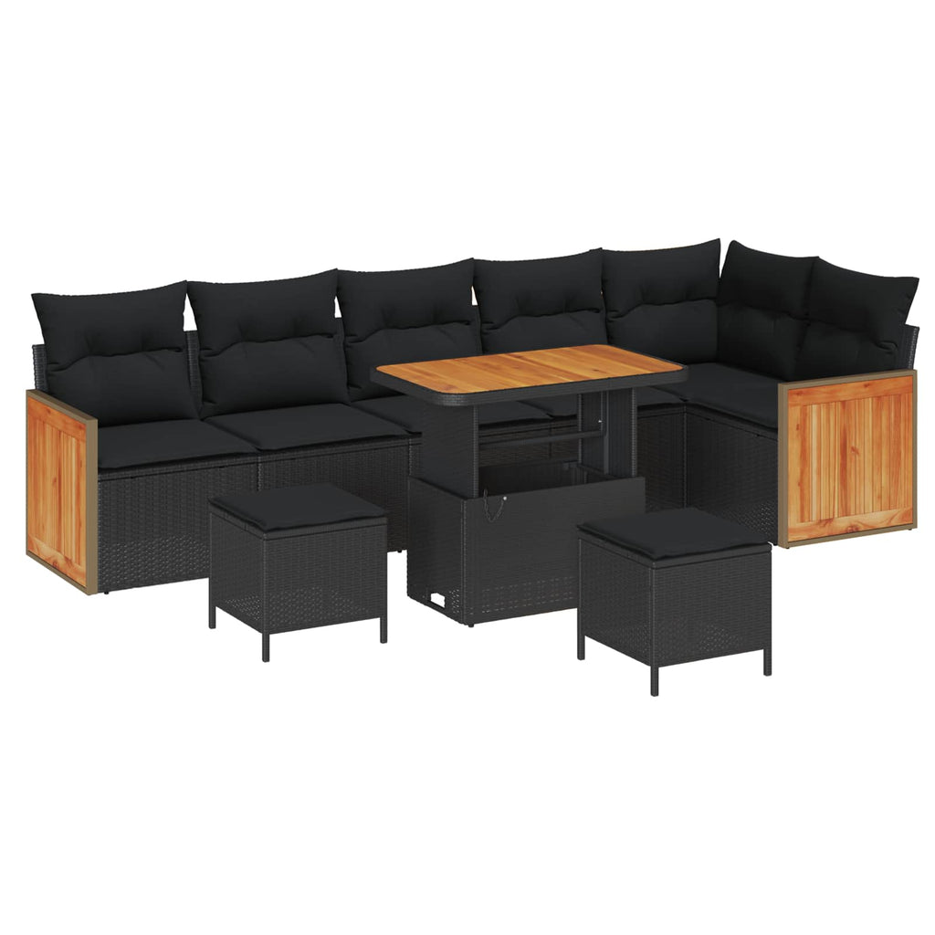 Gartensofa-set mit Kissen 9 pcs Schwarz