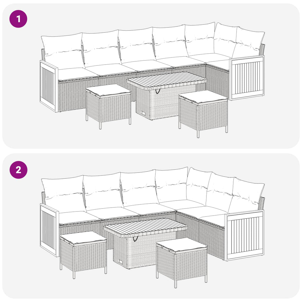 Gartensofa-set mit Kissen 9 pcs Schwarz