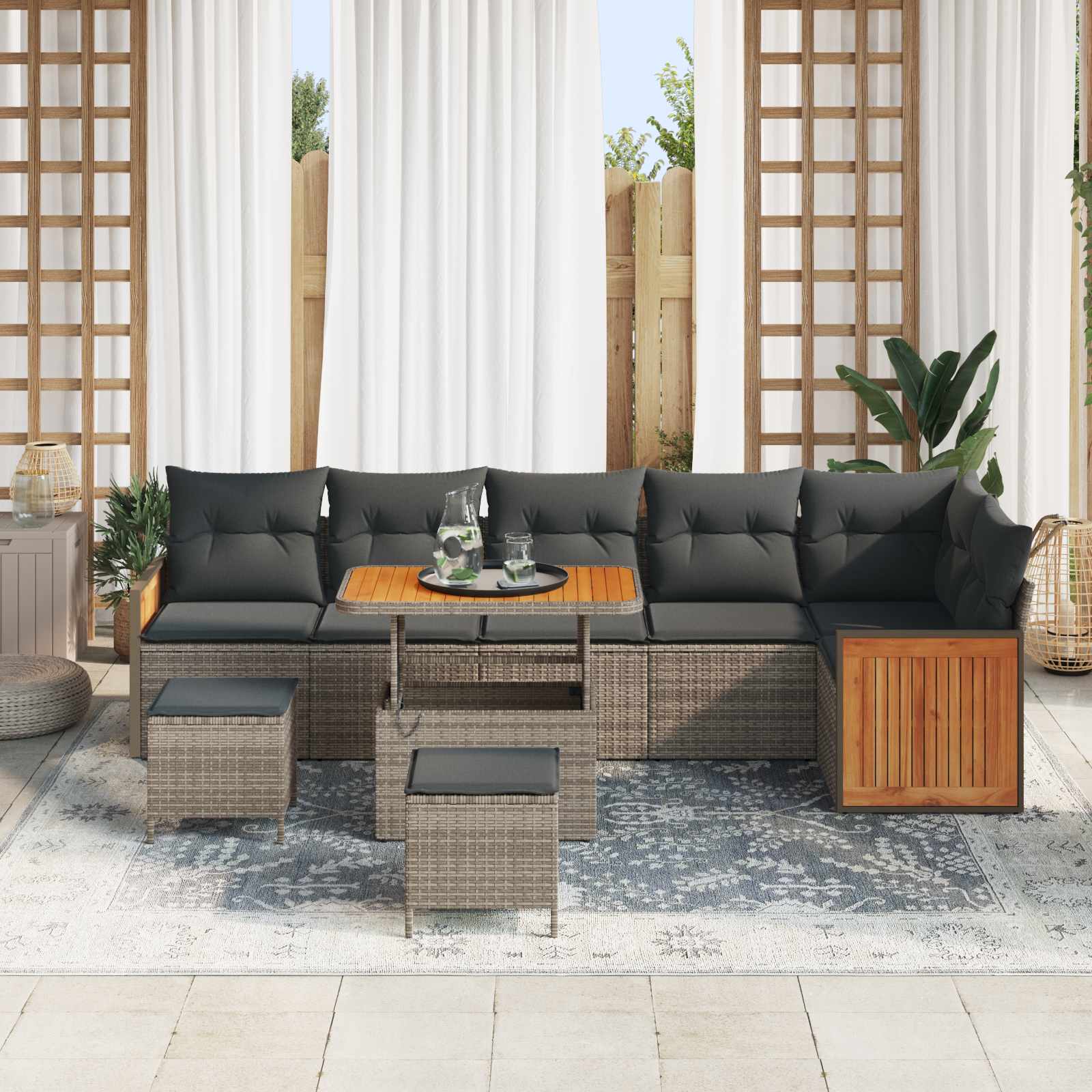 Gartensofa-set mit Kissen 9 pcs Grau